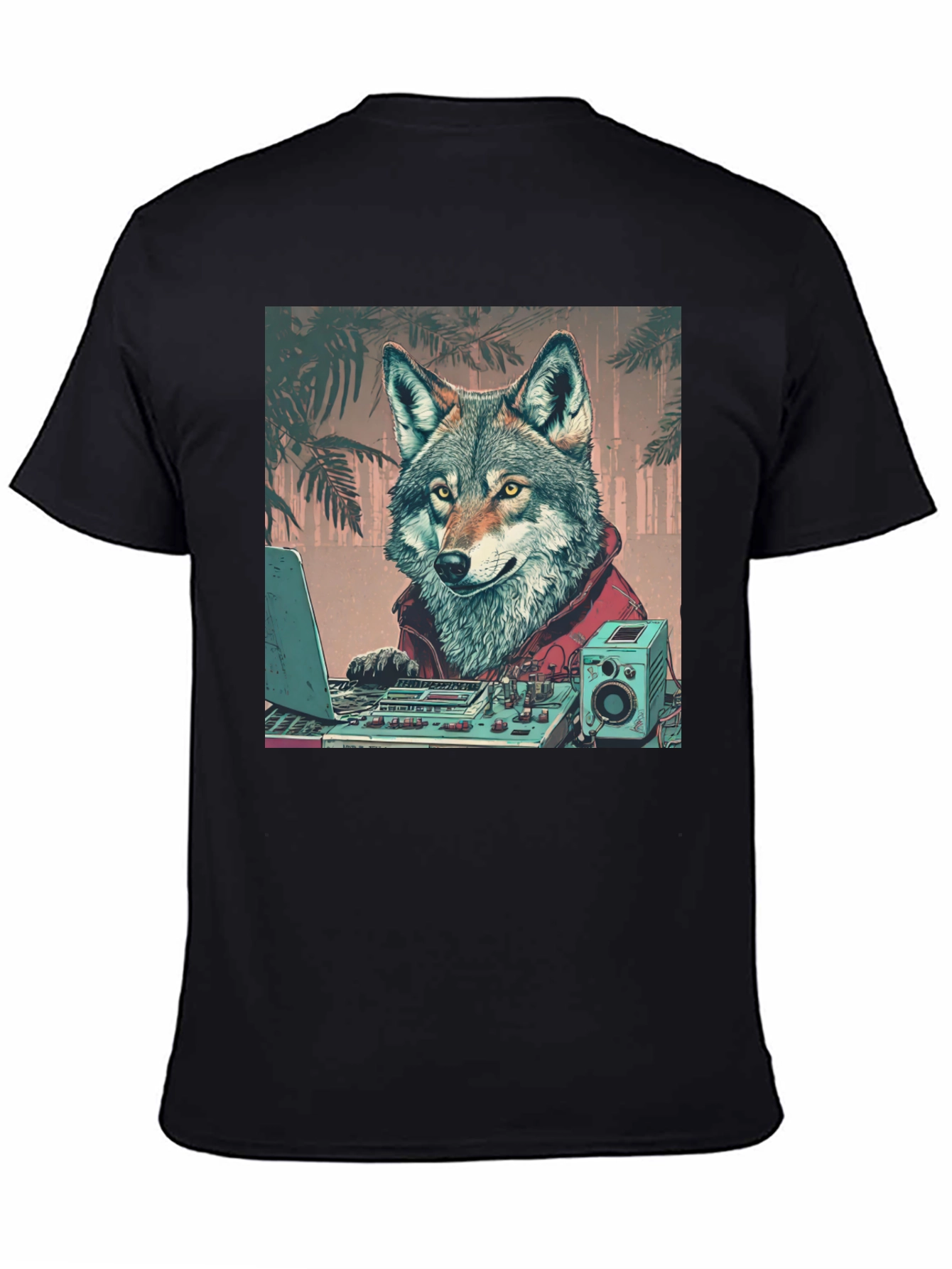 Black DJ Wolf Graphic Tee - Cool Animal Lover Shirt view 4