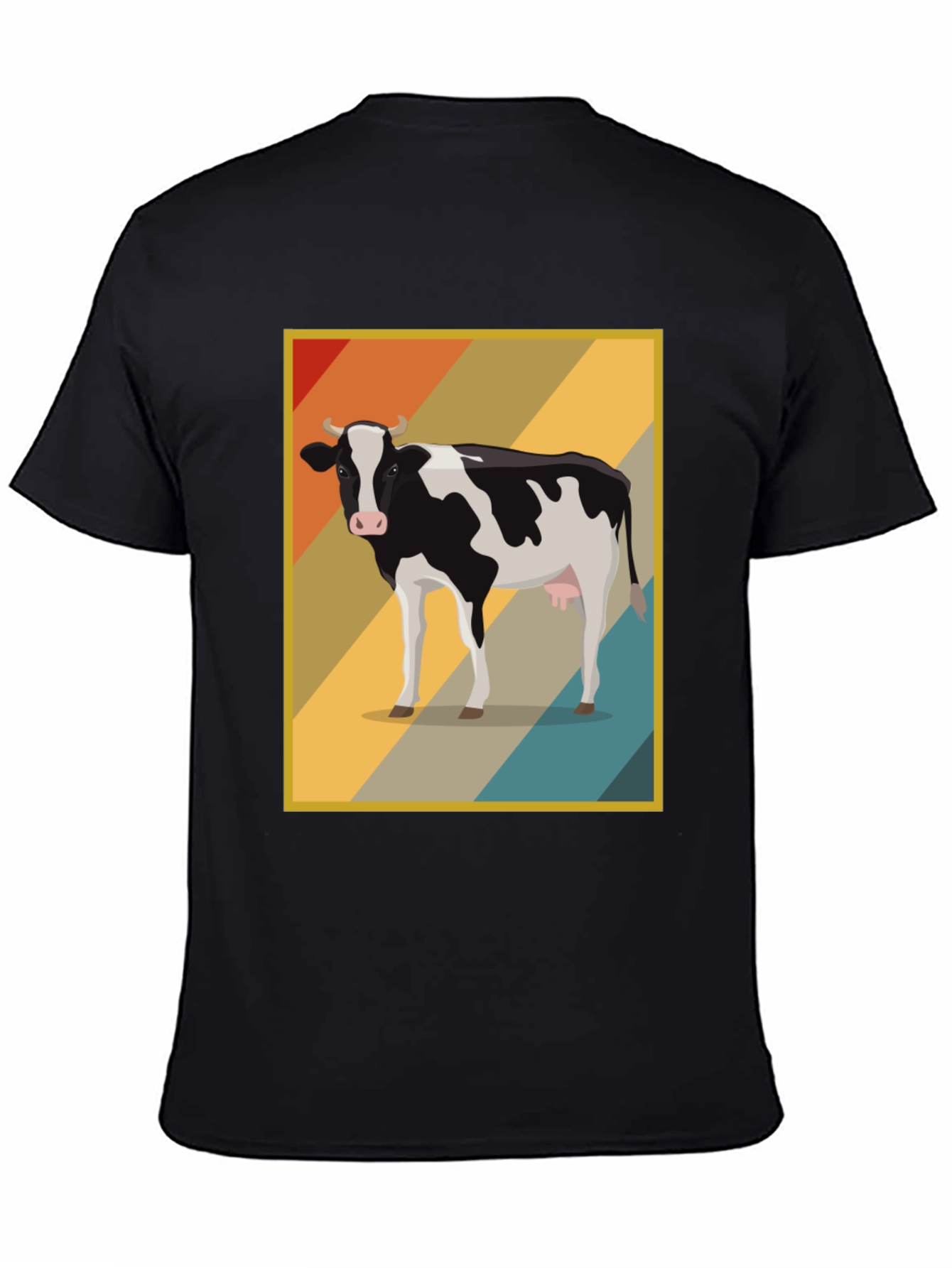 Black Retro Cow Graphic Tee - Farm Animal T-Shirt view 4