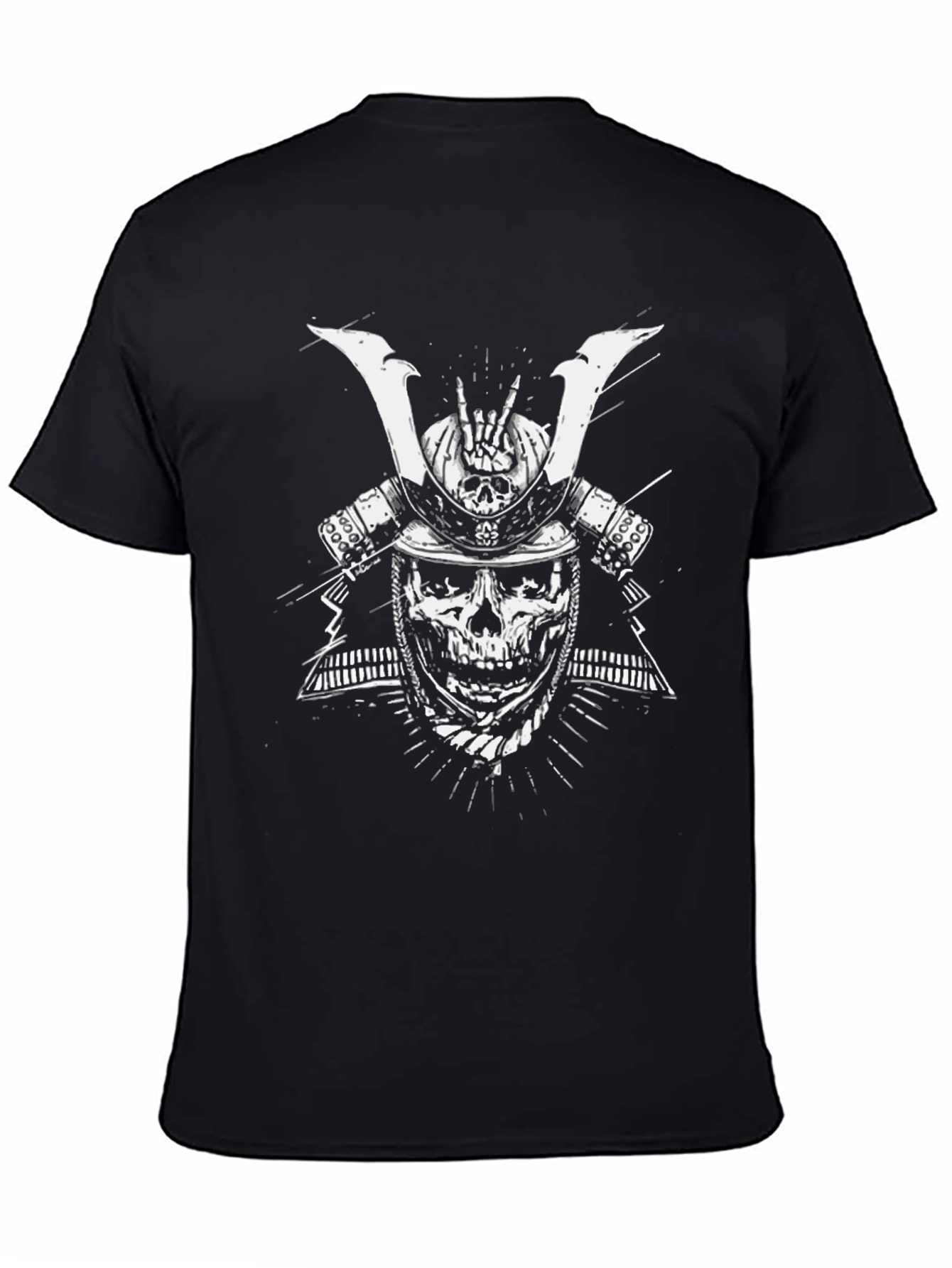 Black Skull Samurai Graphic Tee - Black Cotton T-Shirt view 4