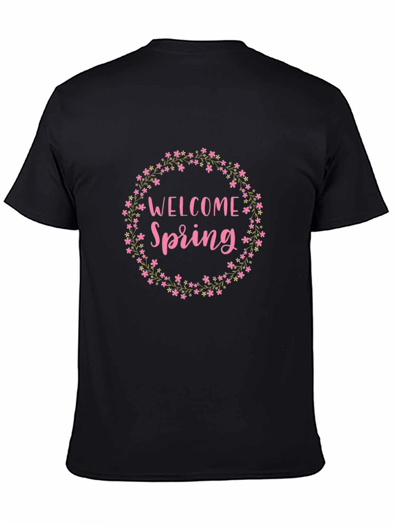 Black Welcome Spring Floral Wreath Graphic Tee view 4