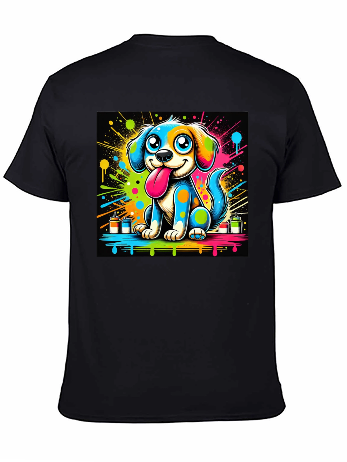 Black Colorful Cartoon Dog Graphic Tee view 4