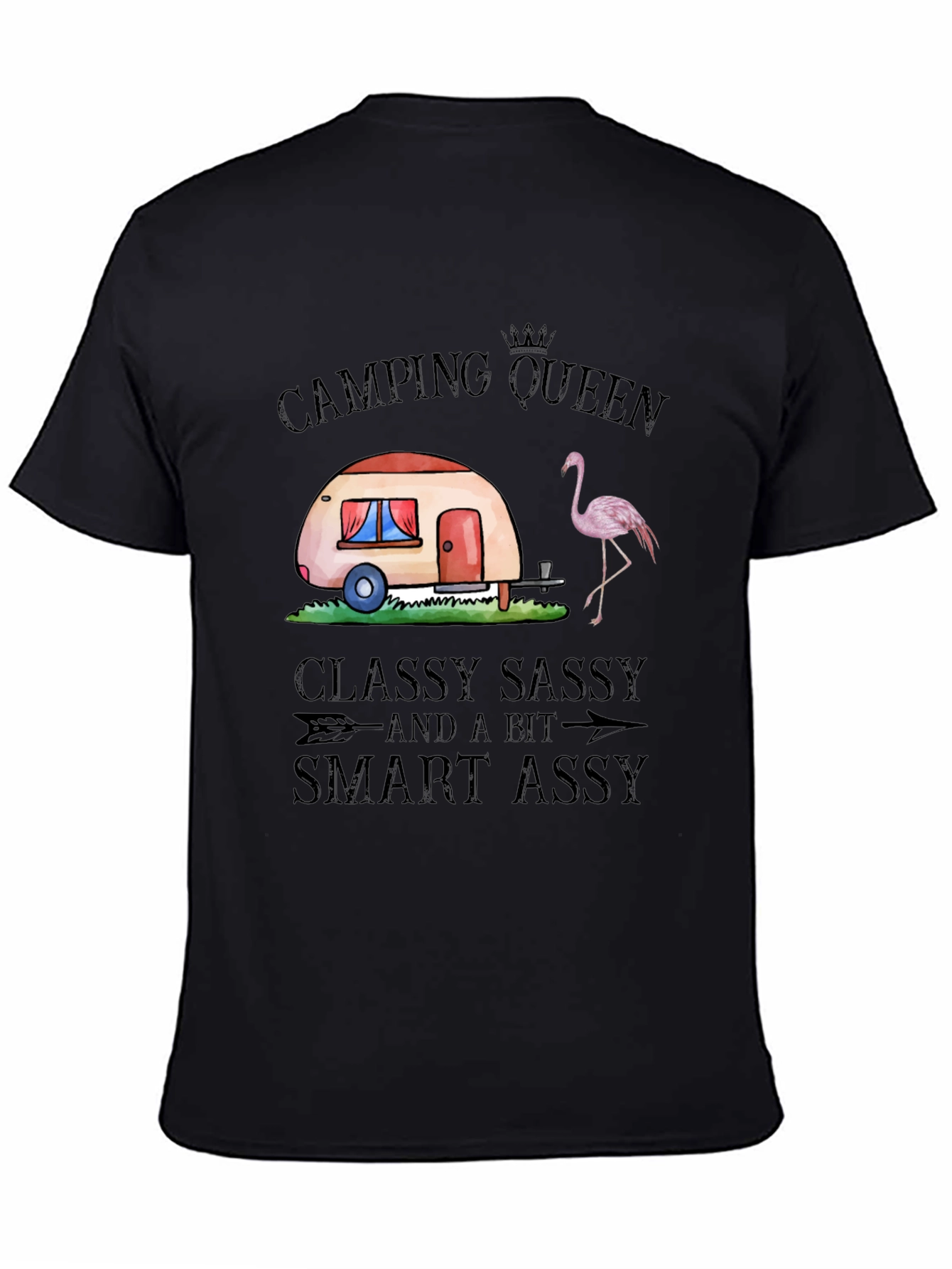 Black Camping Queen Graphic T-Shirt, Classy Sassy Smart Assy view 4