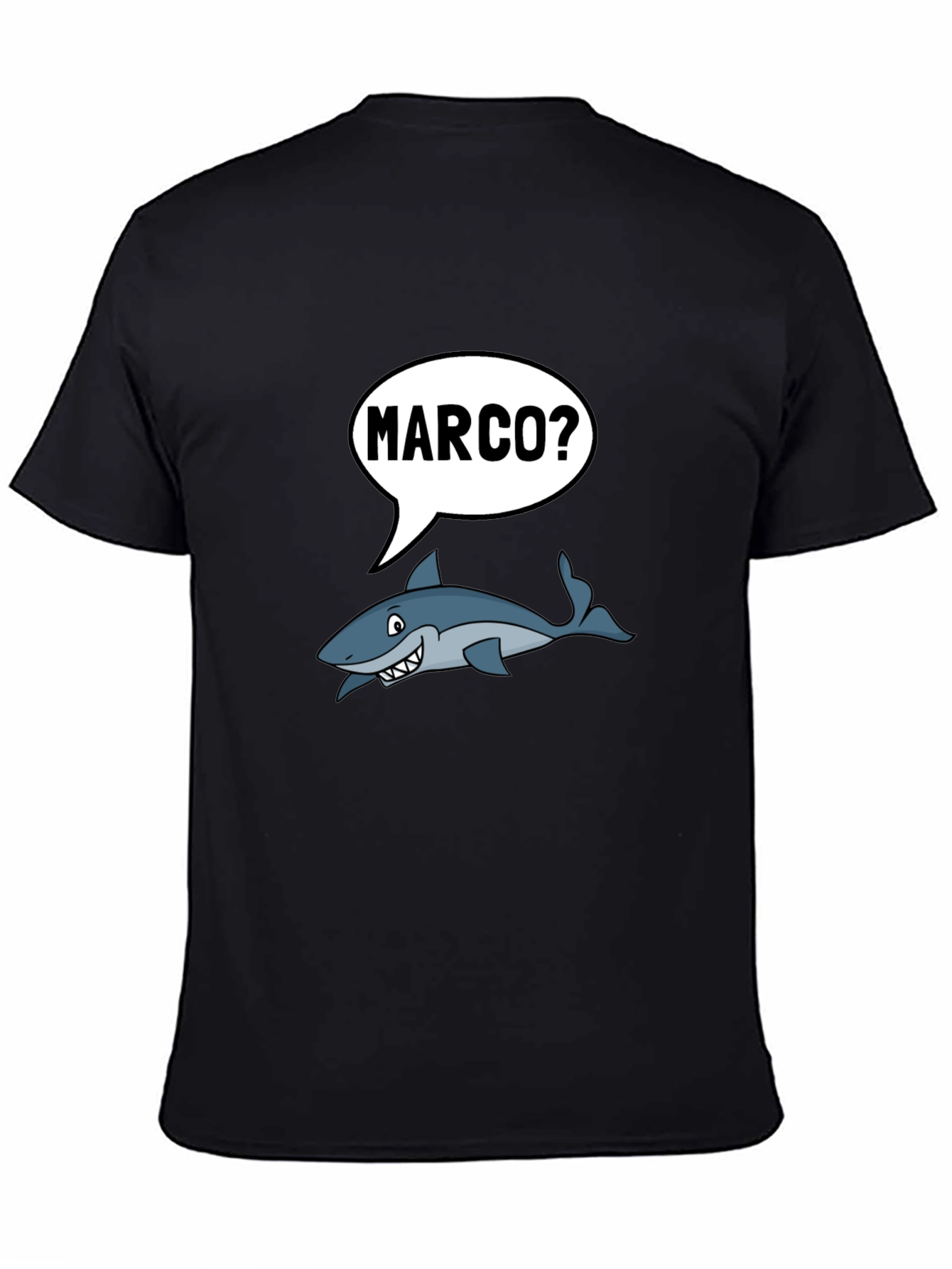 Black Marco Shark T-Shirt - Funny Ocean Humor Tee view 4