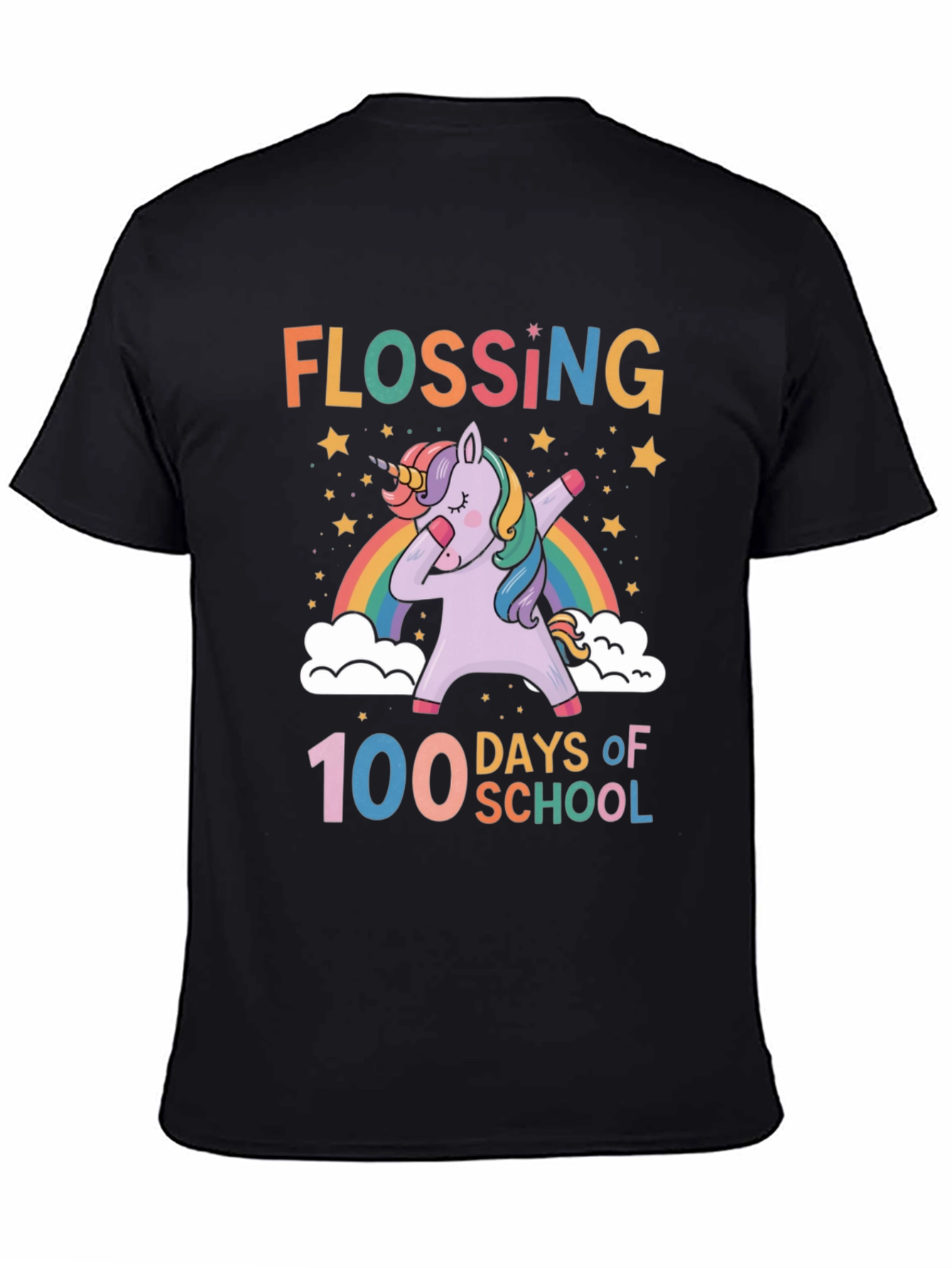 Black Flossing Unicorn 100 Days of School T-Shirt view 4