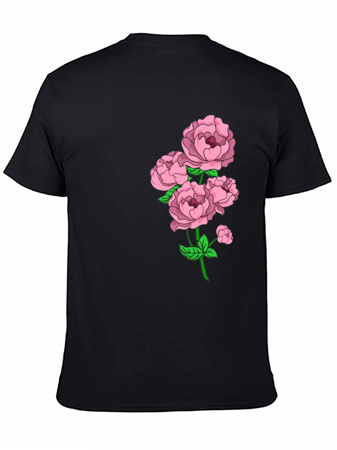 Black Floral Print Crew Neck Tee - Elegant Casual Wear view 4