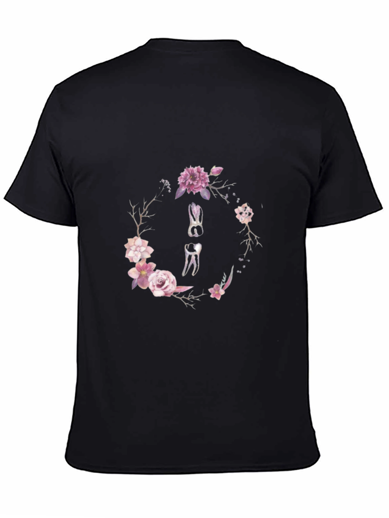 Black Floral Dental Wreath T-Shirt - Black Cotton Tee view 4