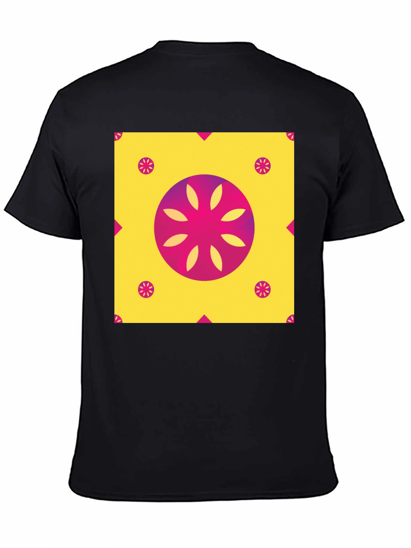 Black Geometric Floral Print T-Shirt - Vibrant Design view 4