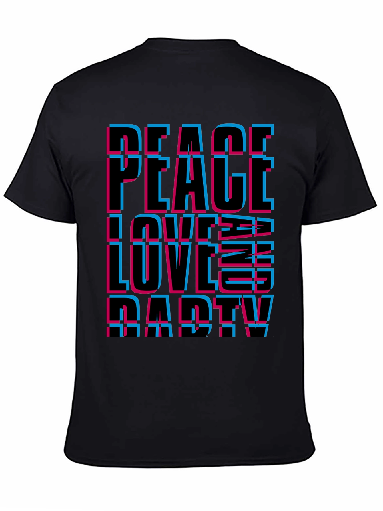 Black Peace Love Party Graphic Tee - Black Casual T-Shirt view 4