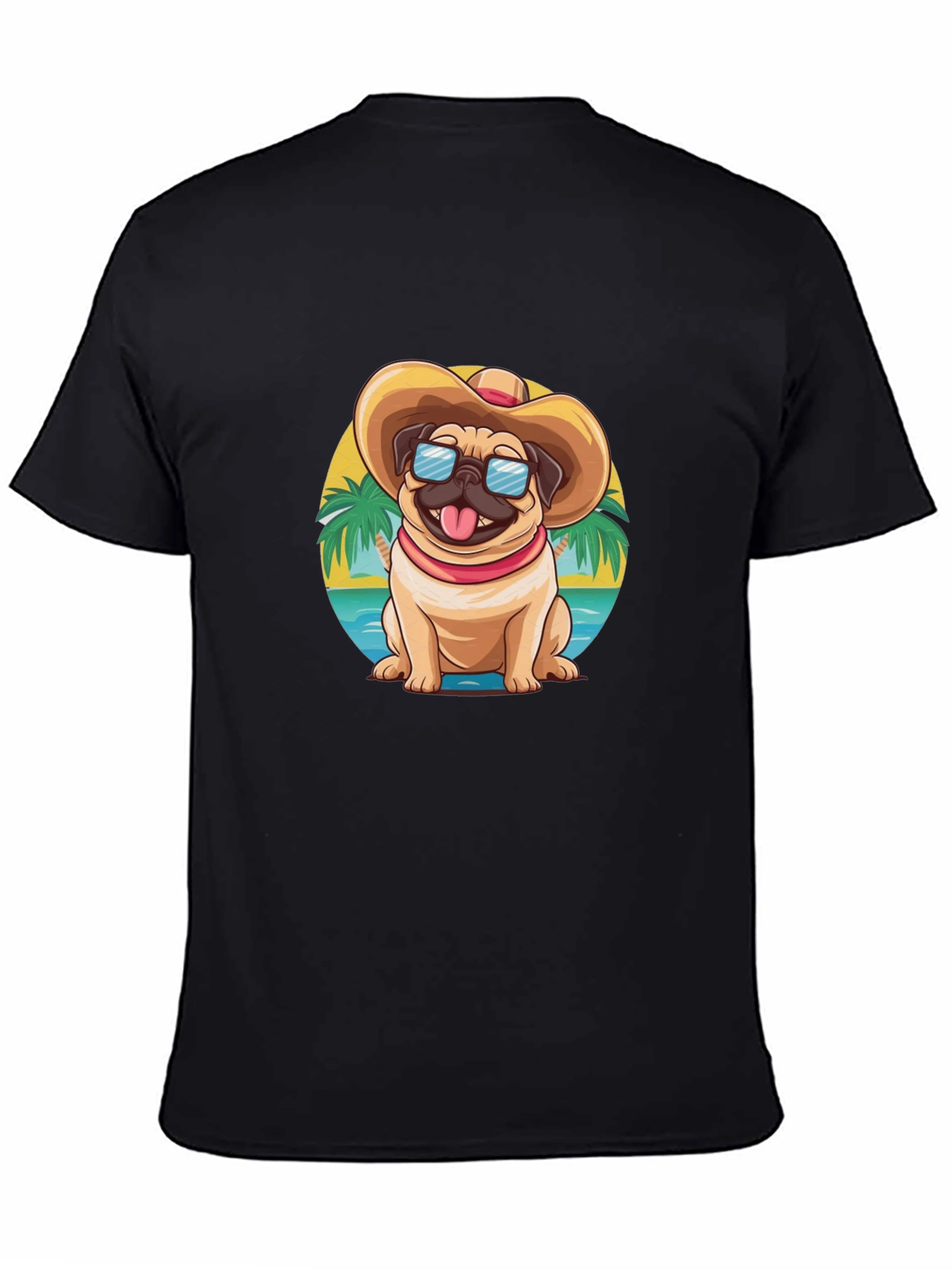Black Pug Beach T-Shirt - Summer Dog Tee view 4