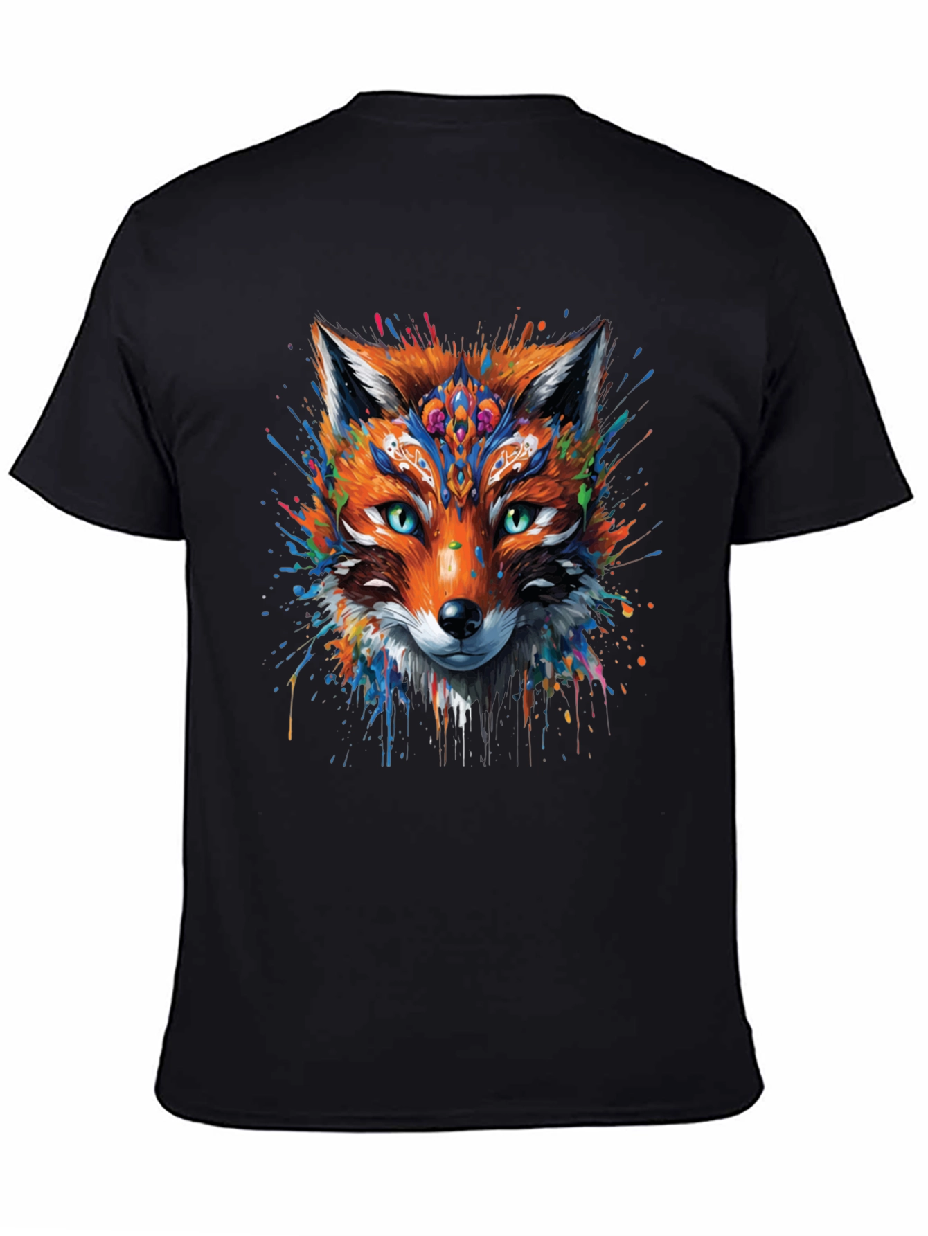 Black Abstract Fox Graphic Black T-Shirt view 4