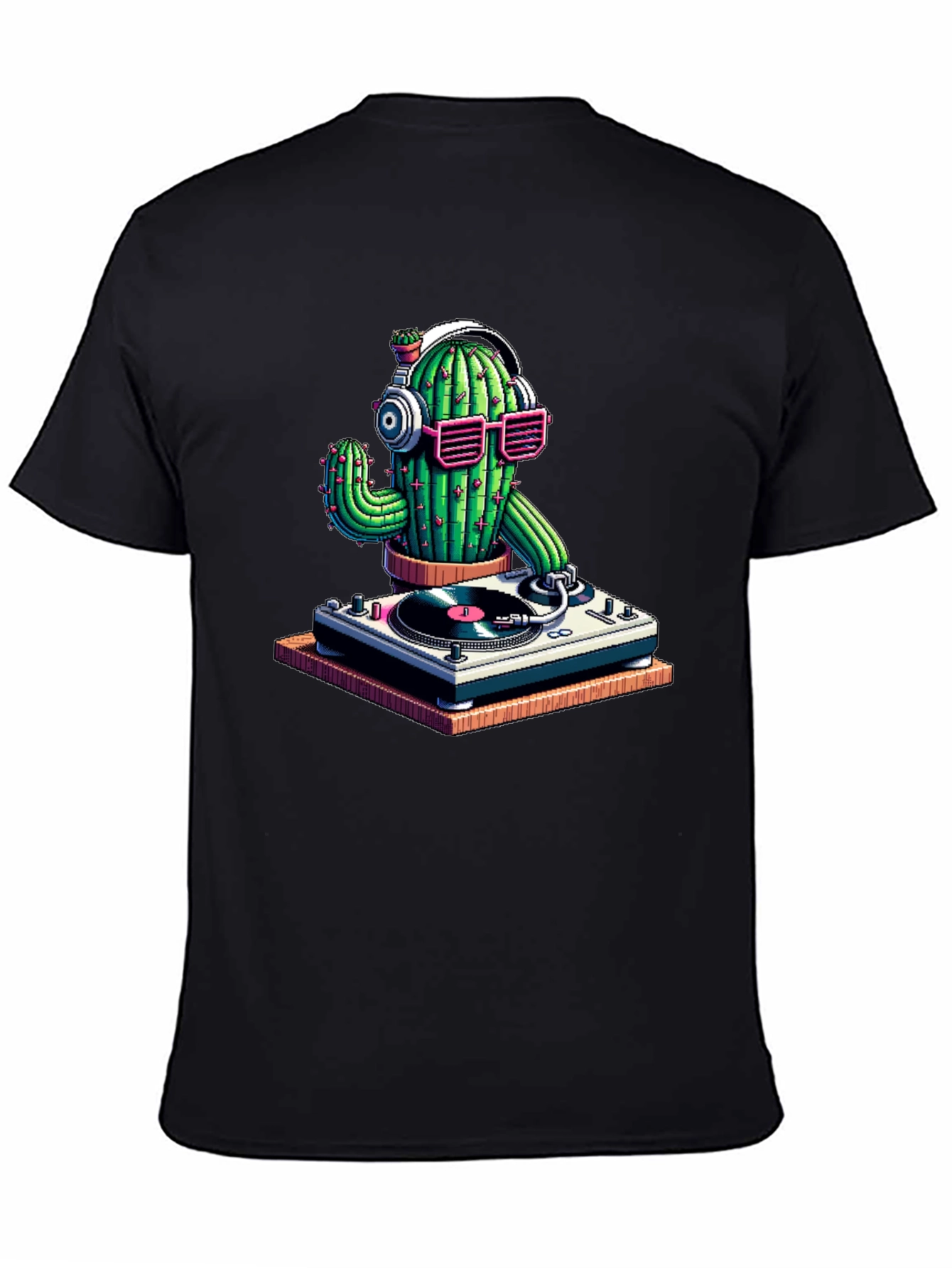 Black DJ Cactus T-Shirt - Black Cotton Tee view 4
