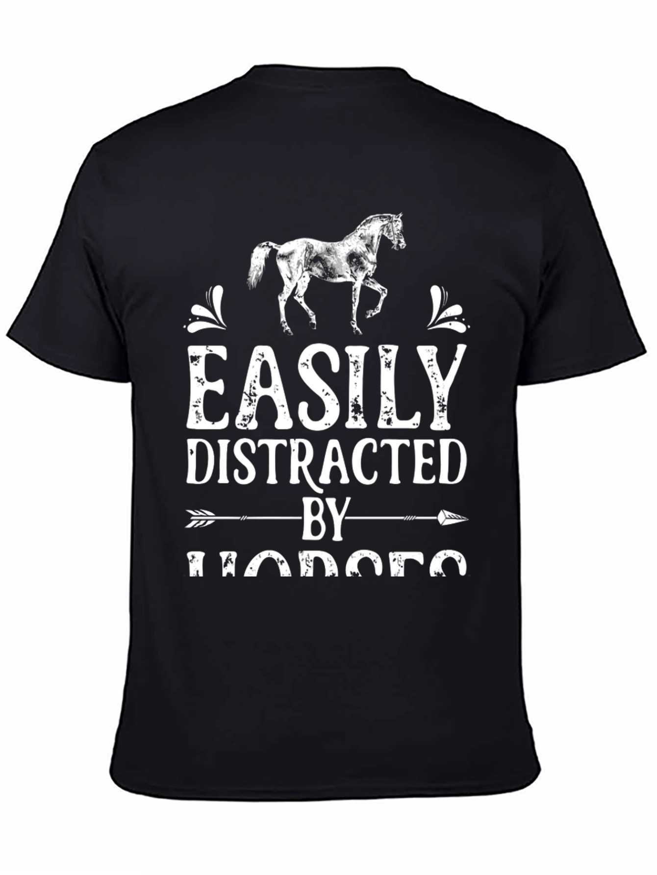 Black Easily Distracted By Horses Tee view 4
