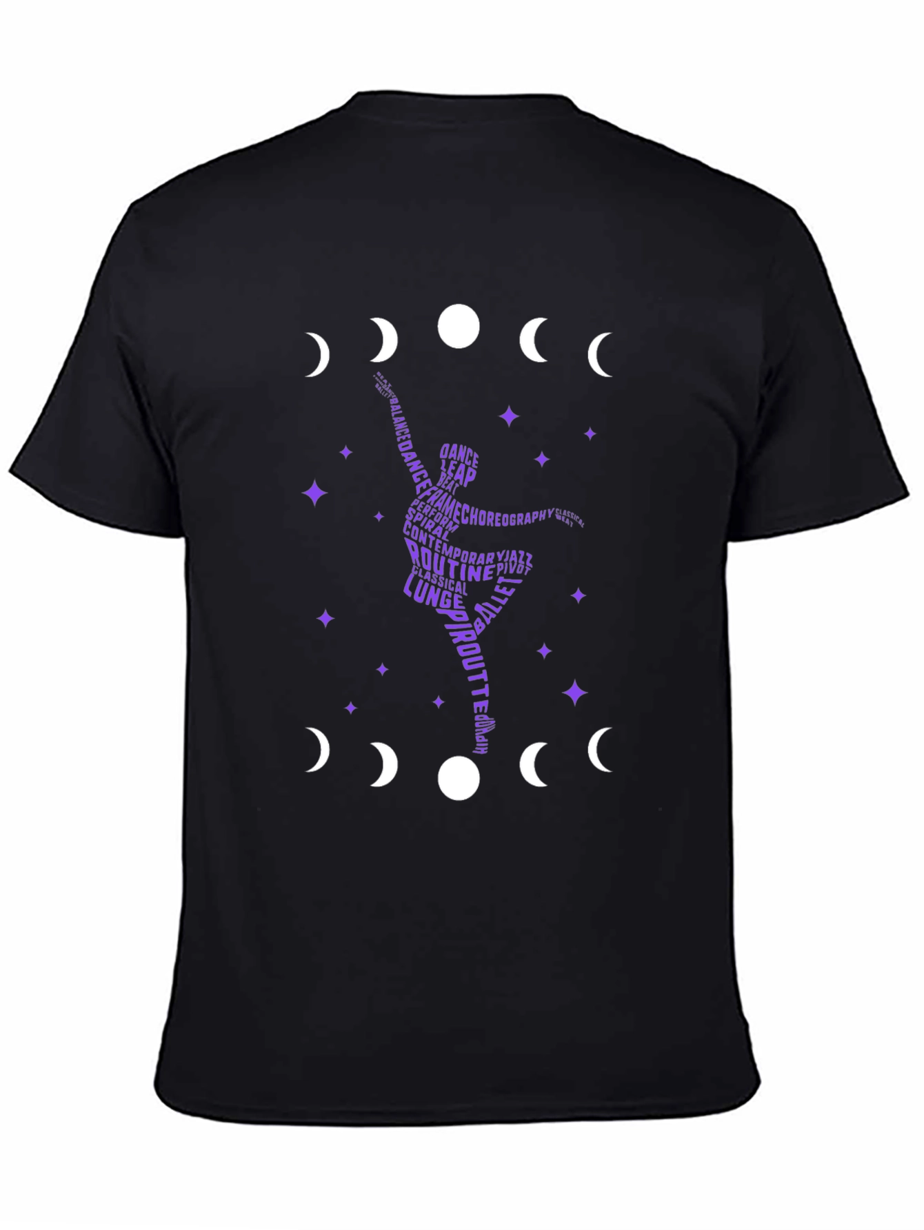 Black Dance Silhouette T-Shirt - Moon Phase Design view 4