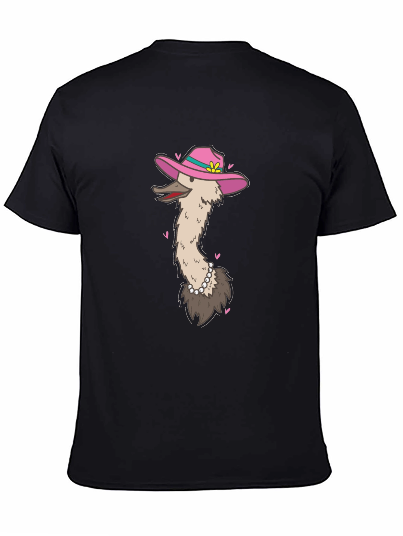 Black Ostrich in Hat Graphic Tee - Black Cotton T-Shirt view 4