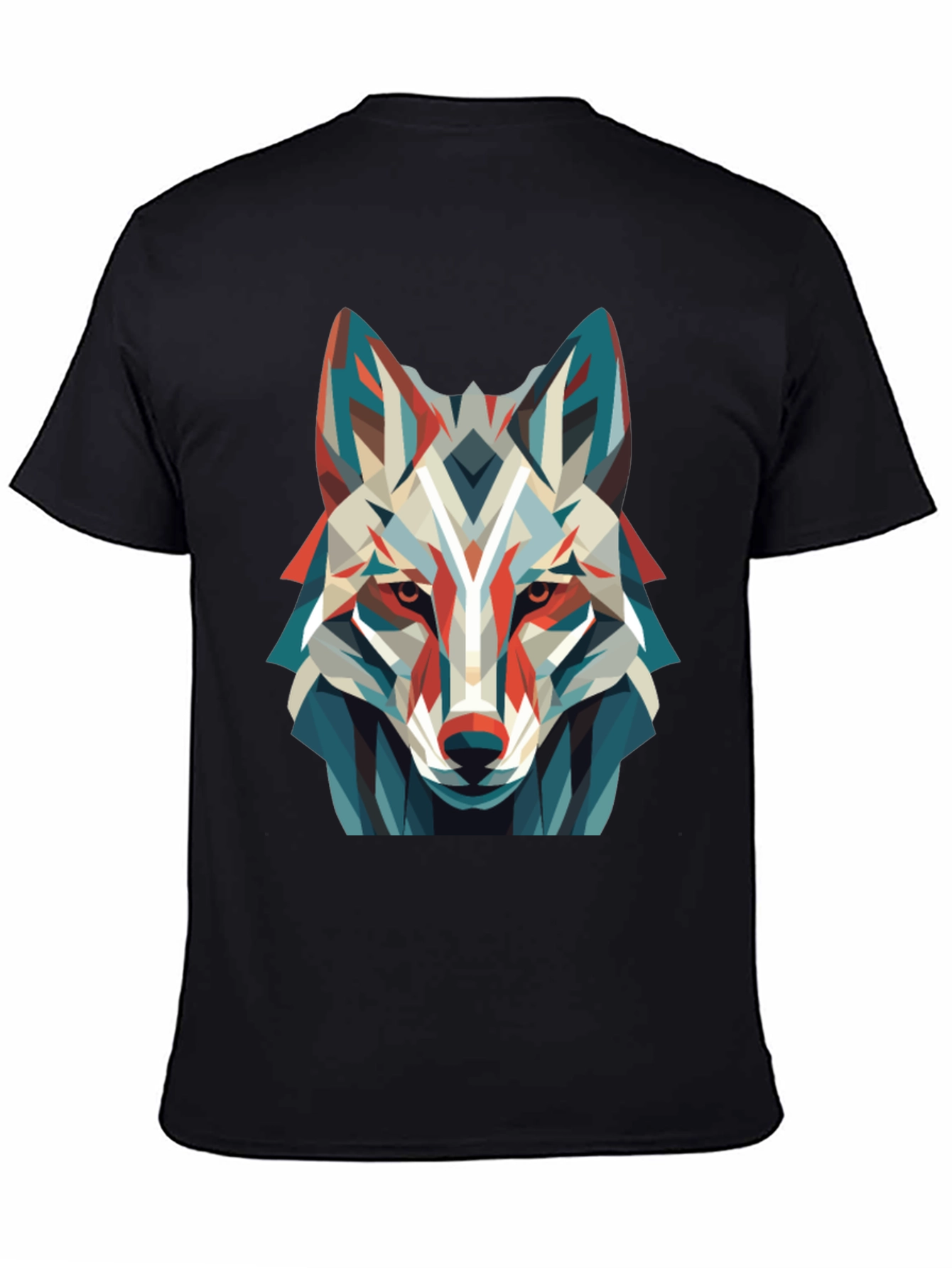 Black Geometric Wolf Graphic Tee - Modern Art Shirt view 4