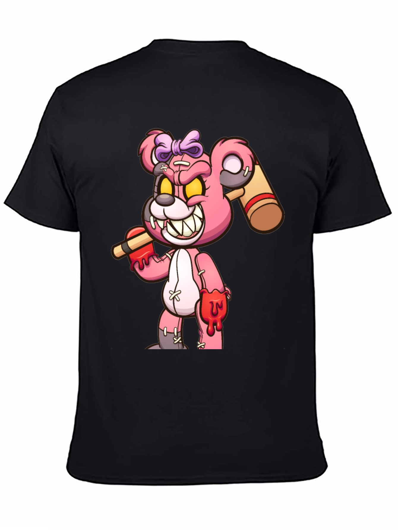 Black Scary Bloody Teddy Bear Graphic T-Shirt view 4