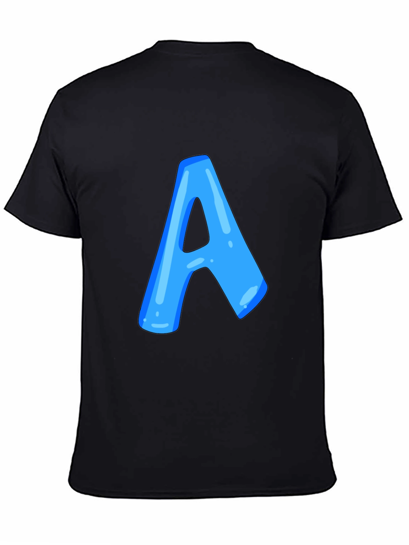 Black Men's Black T-Shirt with Blue Letter "A" Design view 4