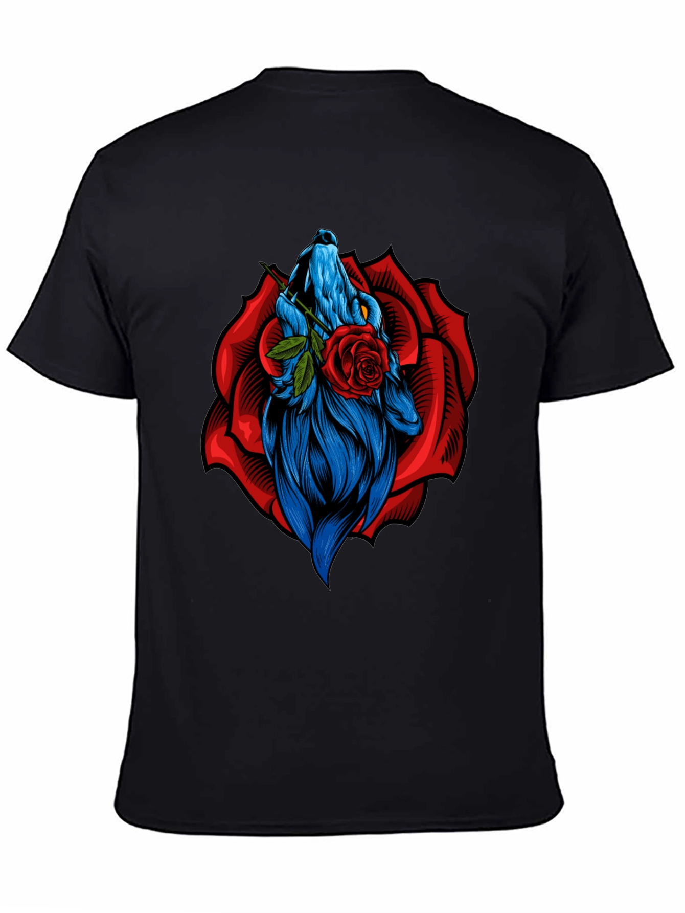 Black Wolf Rose Graphic T-Shirt - Unique Animal Design view 4
