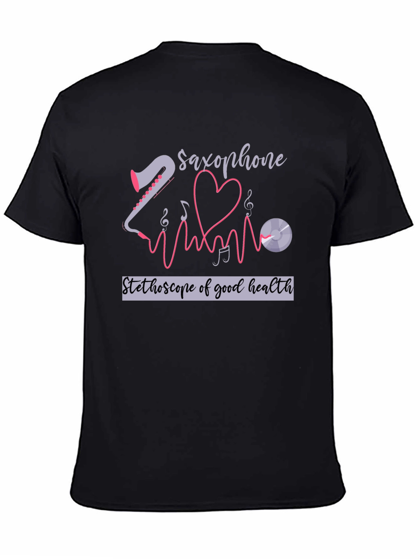 Black Saxophone Stethoscope Health T-Shirt view 4