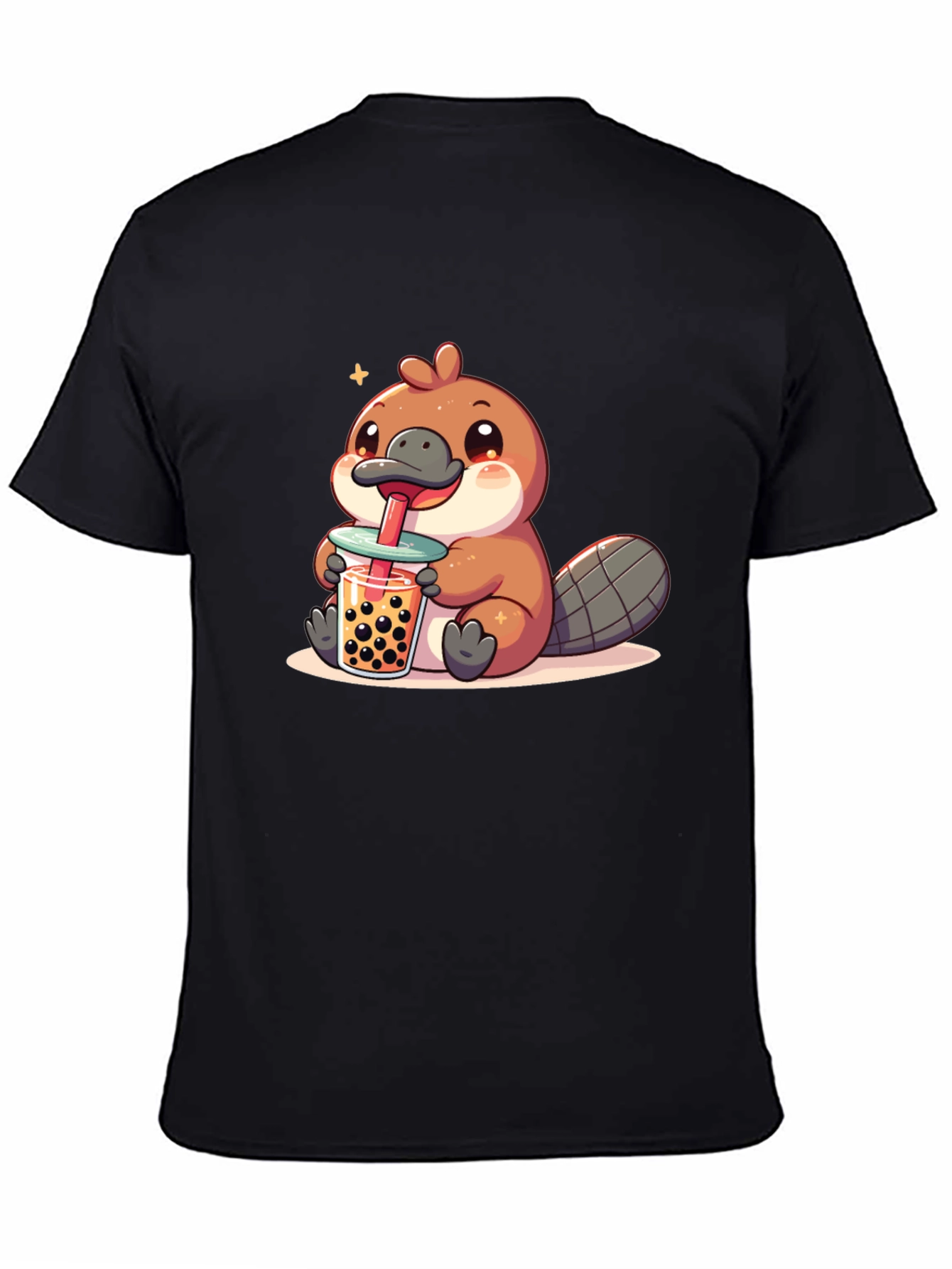 Black Cute Beaver Boba Tea Graphic Tee view 4