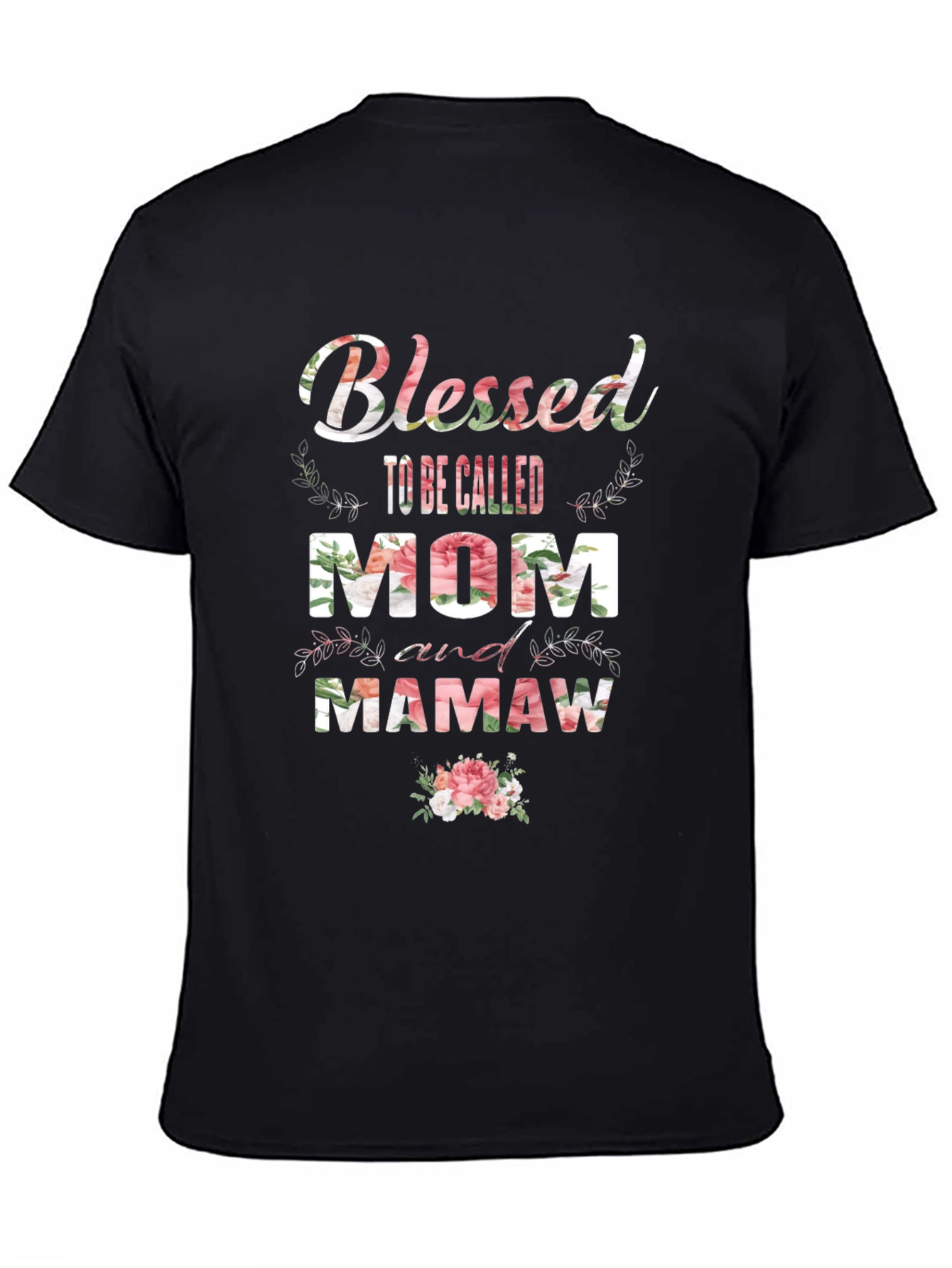 Black Blessed Mom and Mamaw Floral T-Shirt view 4