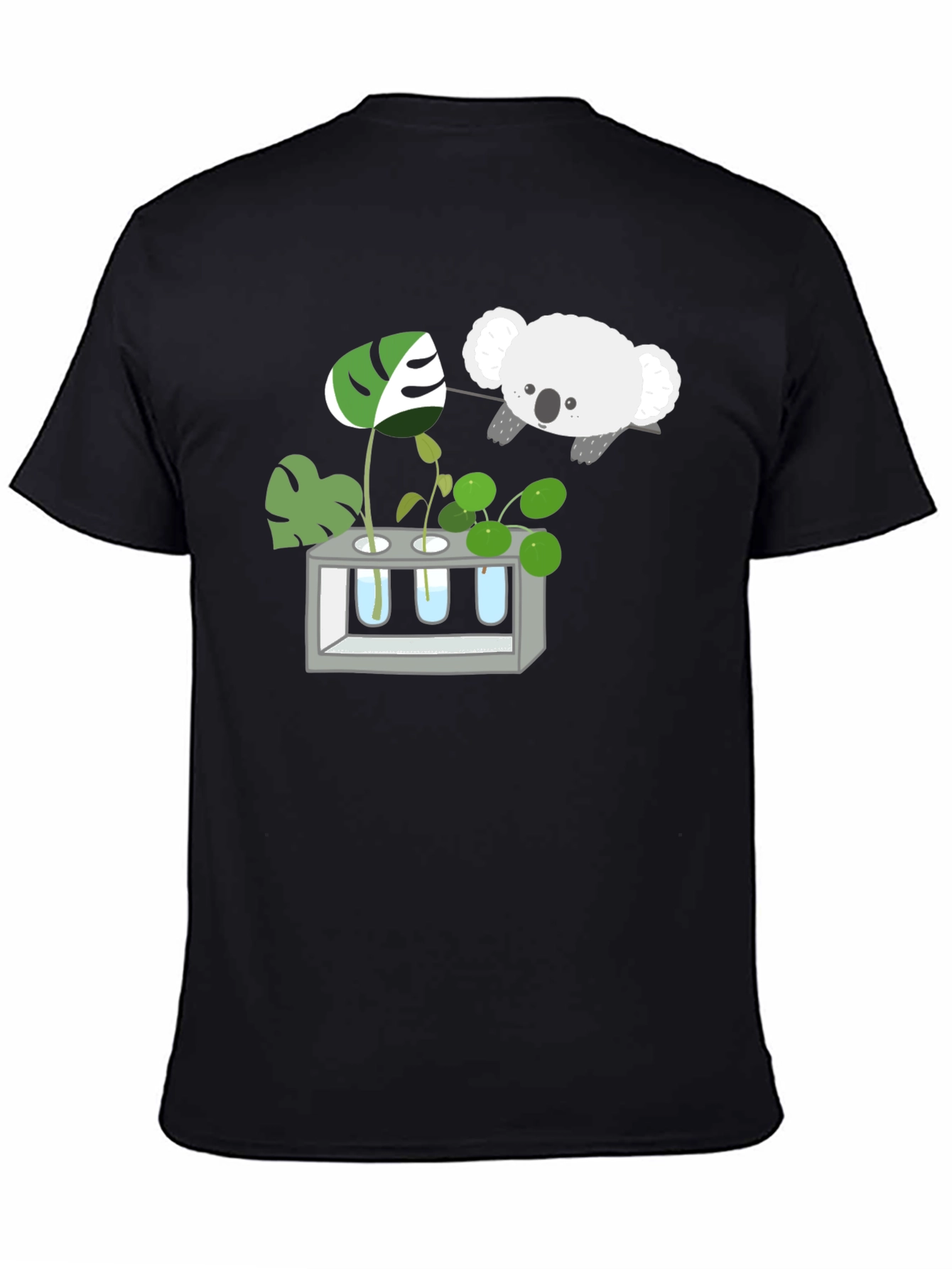 Black Koala & Plant Lover Black T-Shirt view 4