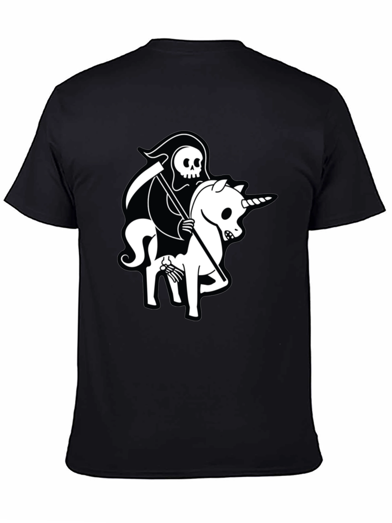 Black Grim Reaper Unicorn Graphic Tee - Black Cotton T-Shirt view 4