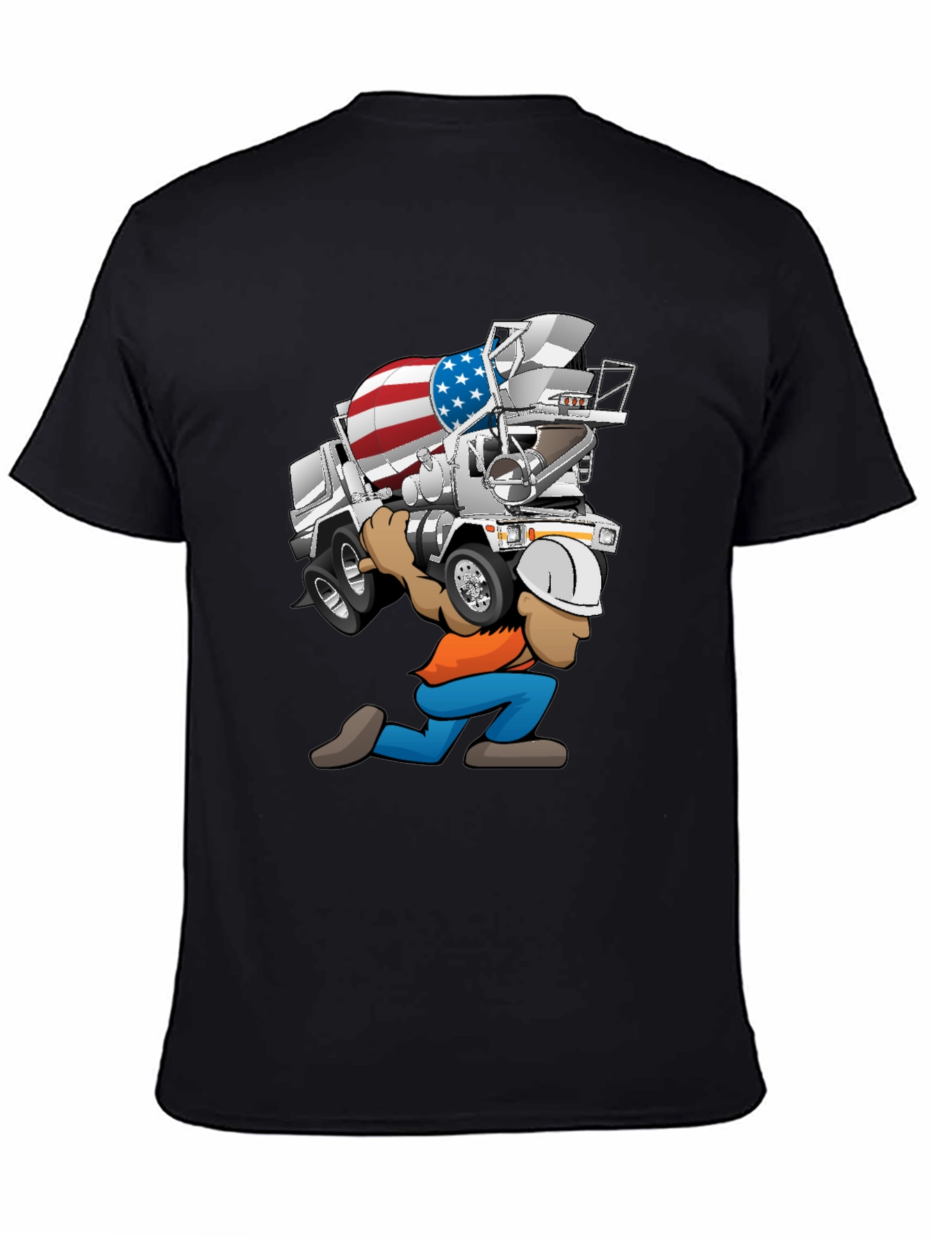 Black USA Cement Truck Cartoon T-Shirt view 4
