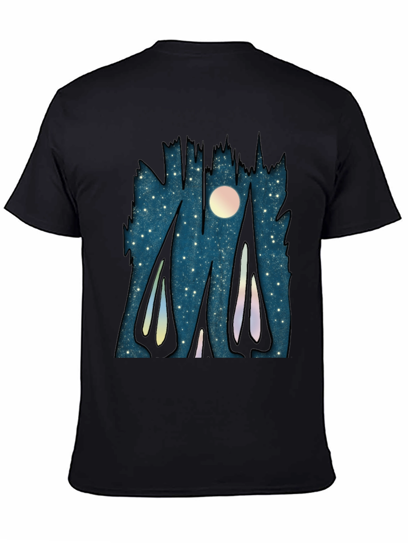 Black Starry Night Forest Graphic T-Shirt view 4