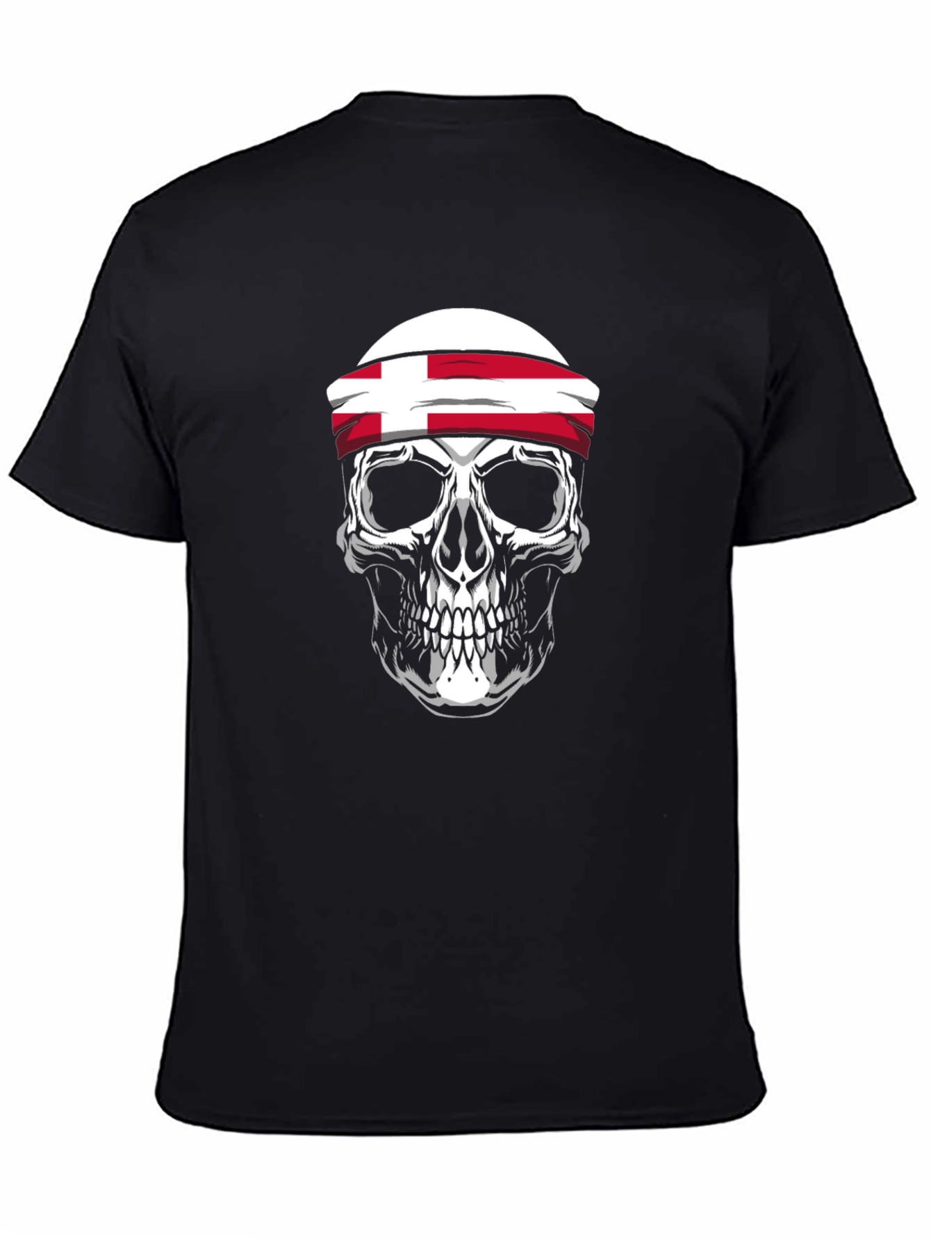 Black Skull with Denmark Flag Headband T-Shirt - Men's Black Tee view 4