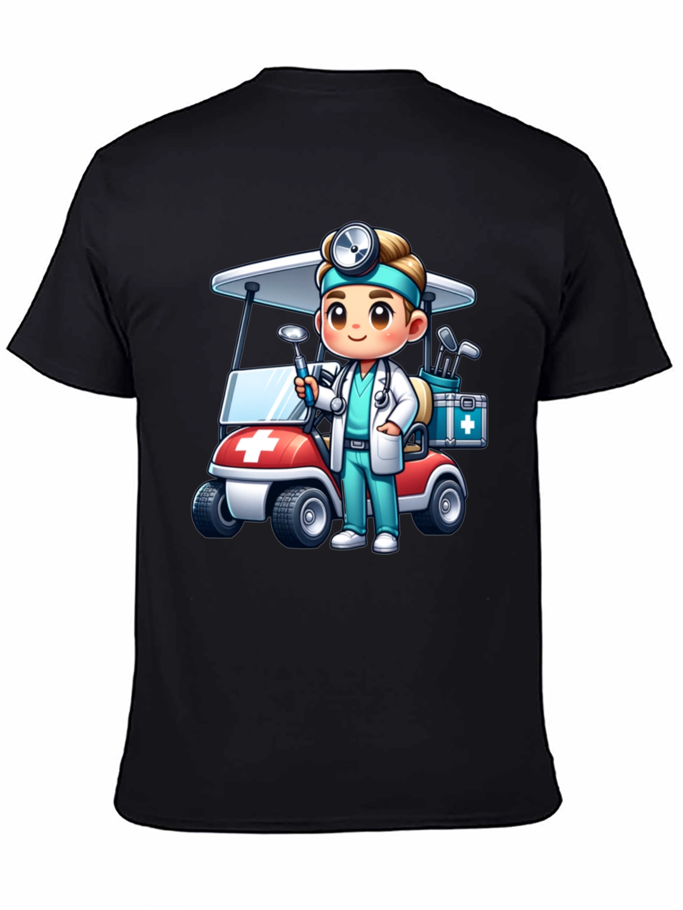 Black Doctor Golf Cart T-Shirt - Novelty Tee view 4