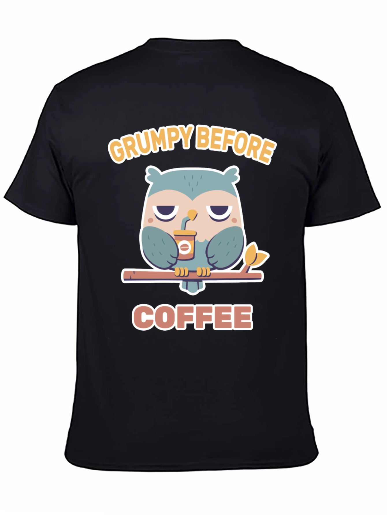 Black Grumpy Before Coffee Owl Graphic Tee view 4