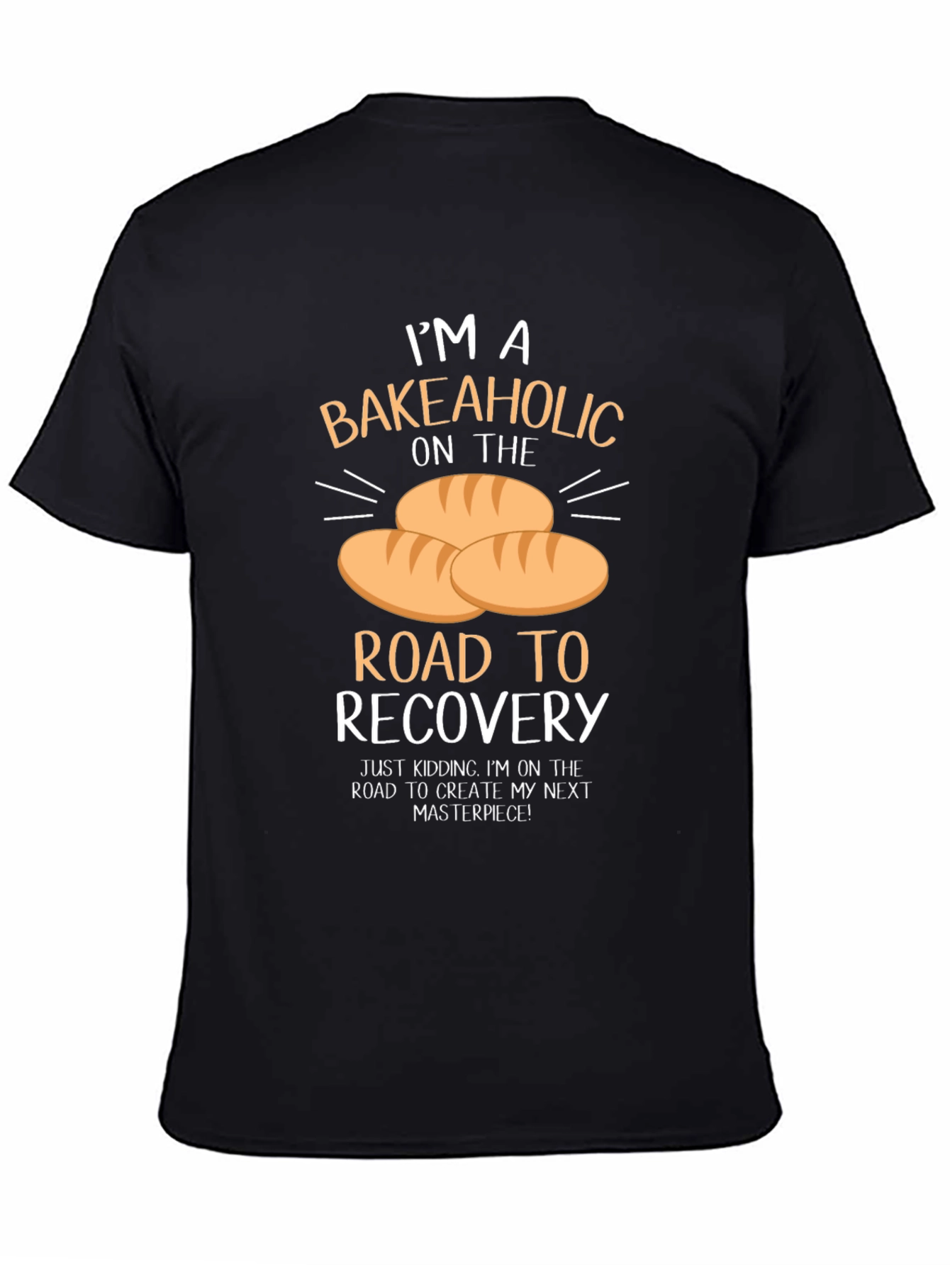 Black Bakeaholic T-Shirt: Road to Recovery Baking Humor Tee view 4