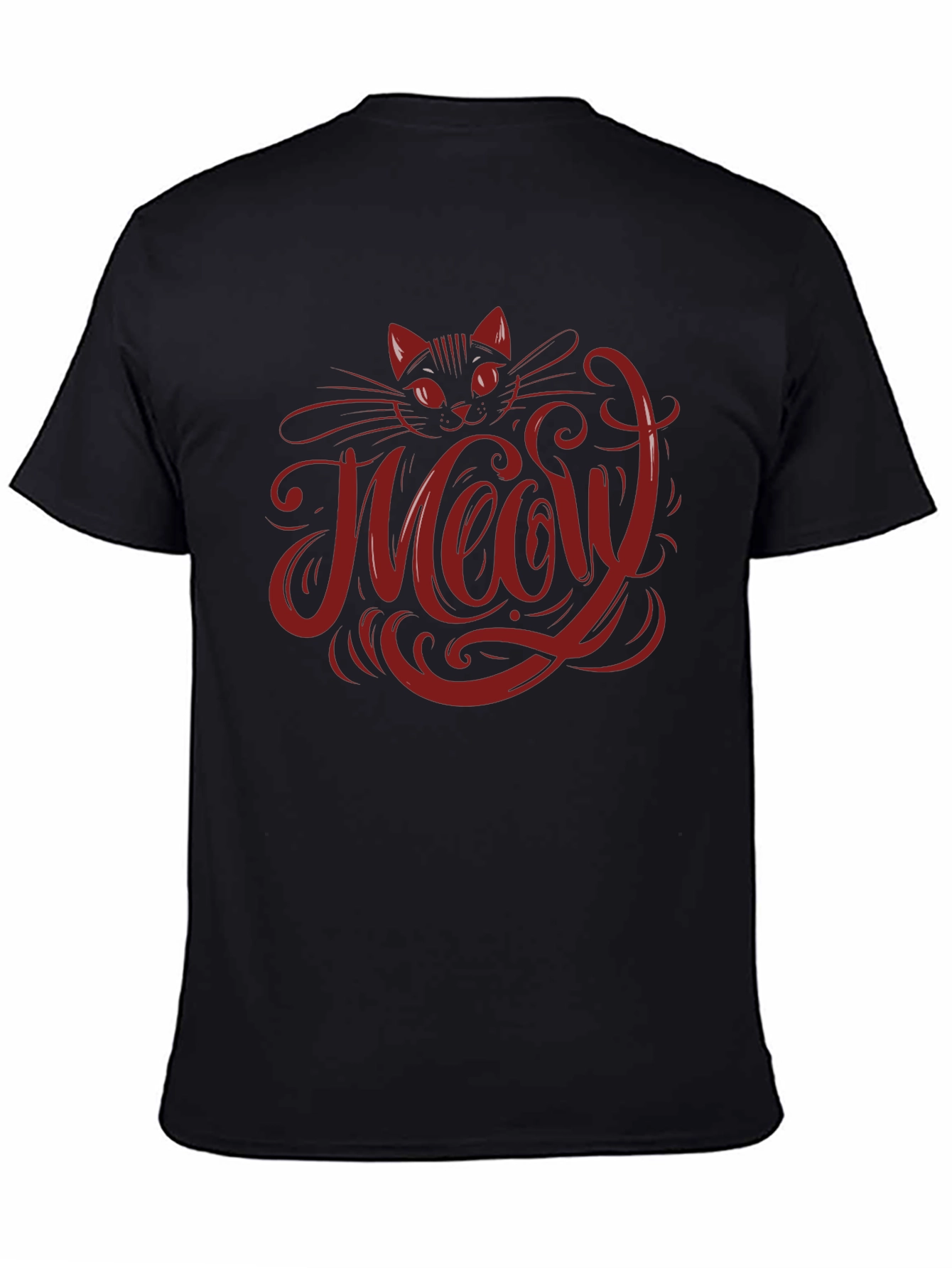 Black Meow Cat Graphic T-Shirt - Black view 4