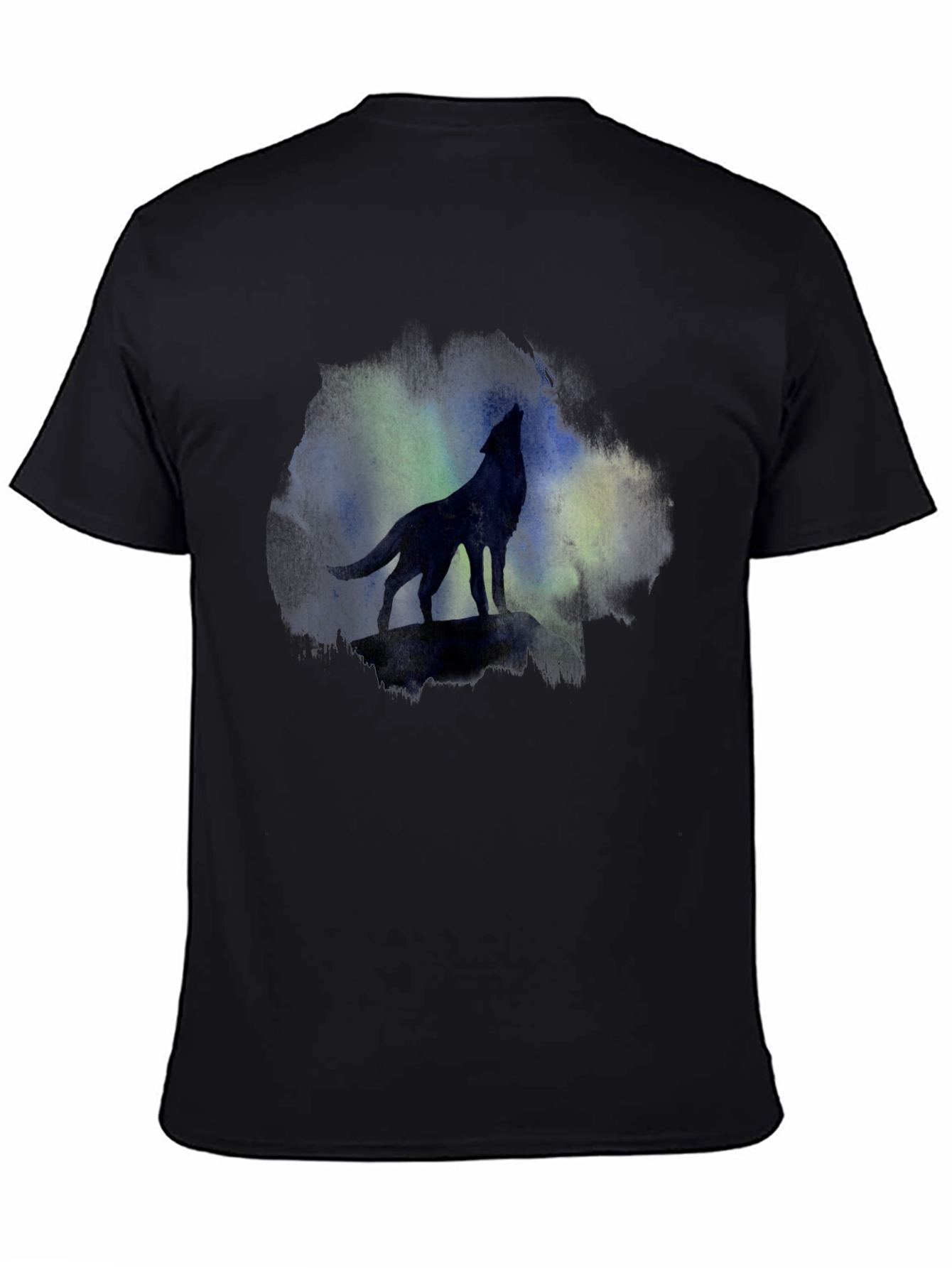 Black Wolf Howling at Aurora Borealis T-Shirt view 4