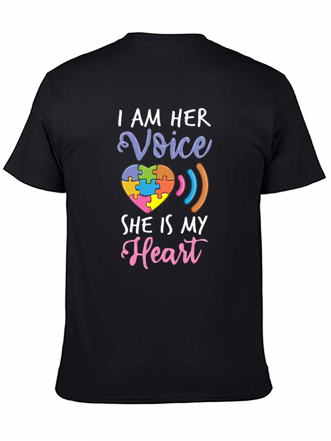 Black Autism Awareness T-Shirt - I Am Her Voice, She Is My Heart view 4