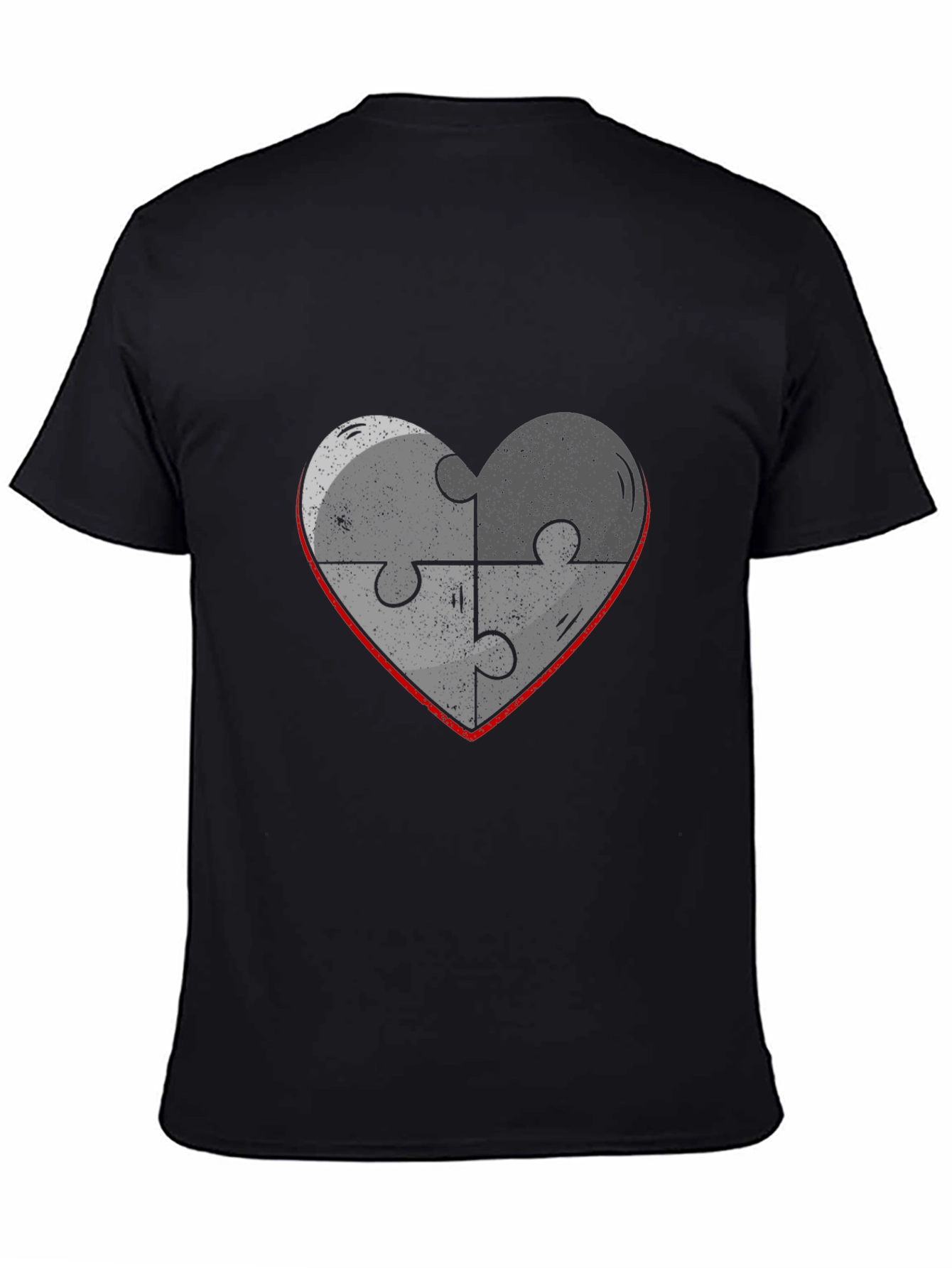 Black Heart Puzzle Piece Graphic Tee - Black Cotton Casual T-Shirt view 4