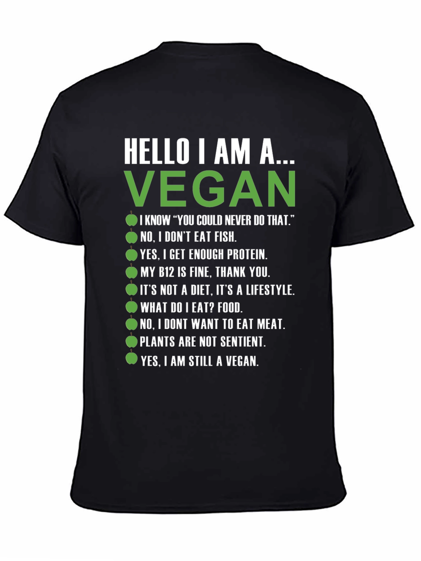Black Vegan T-Shirt - Hello I Am A Vegan view 4