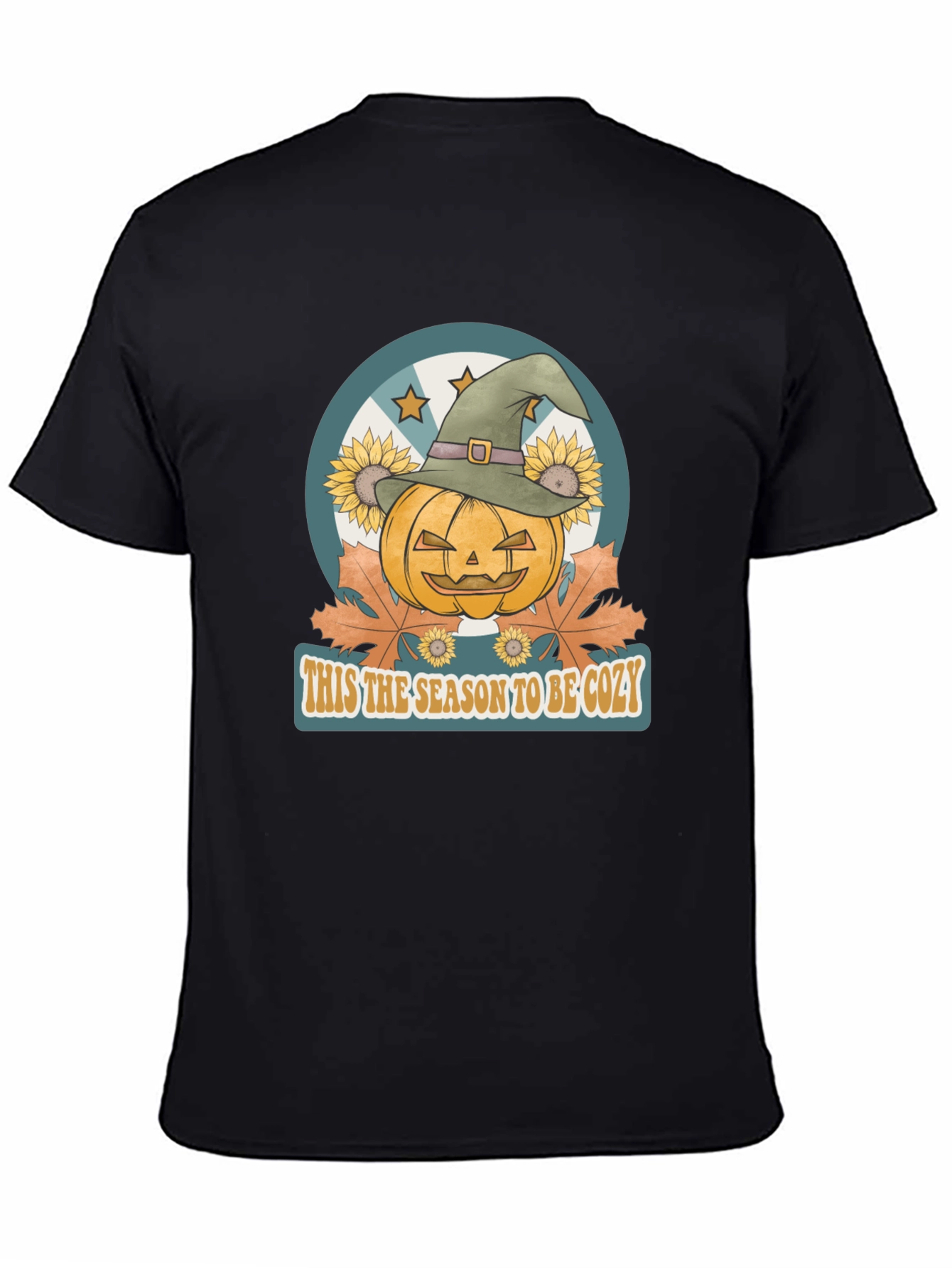 Black Cozy Season Pumpkin Witch Hat Graphic Tee view 4