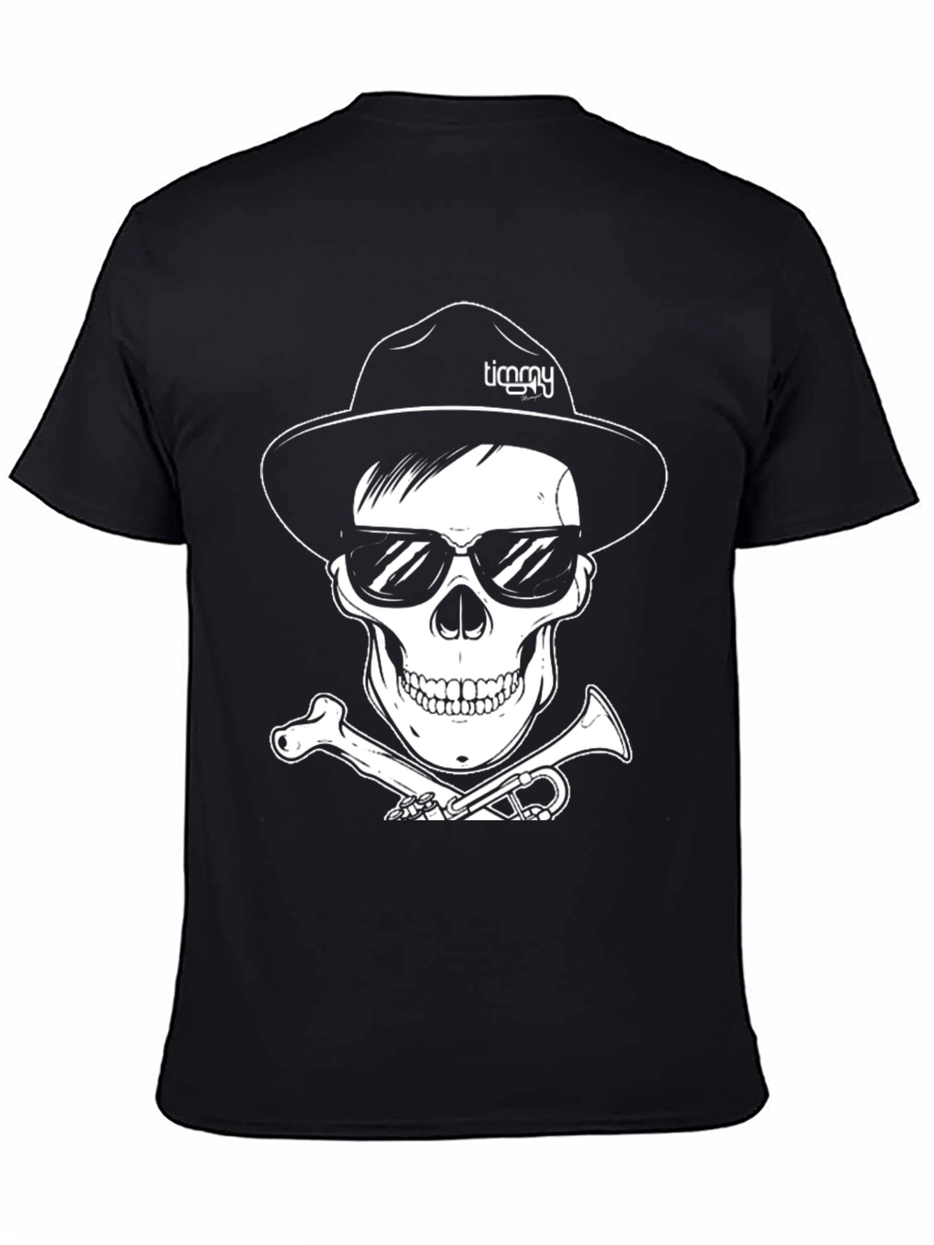 Black Skull with Hat & Sunglasses Graphic Tee view 4