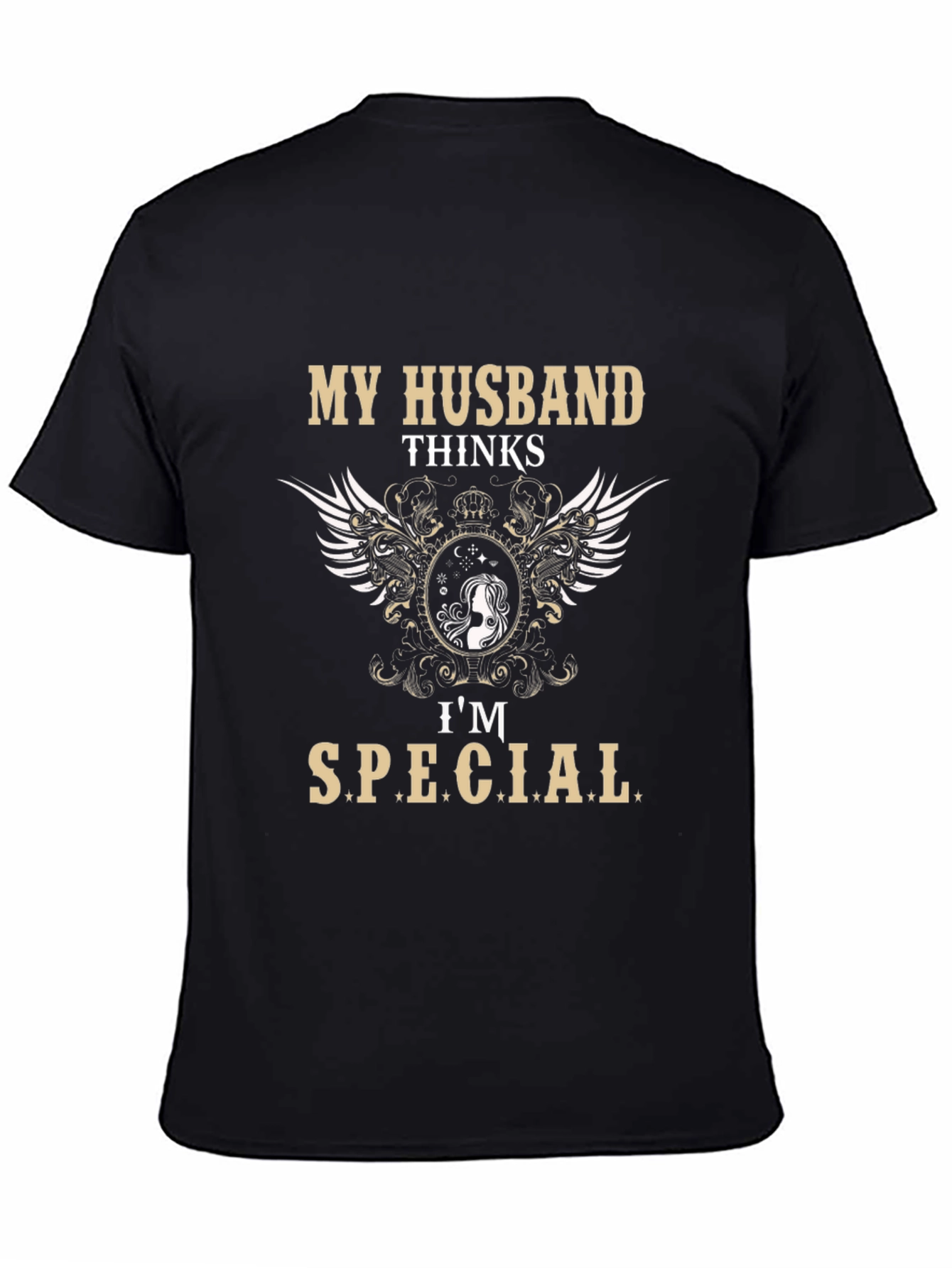 Black My Husband Thinks I'm Special T-Shirt view 4
