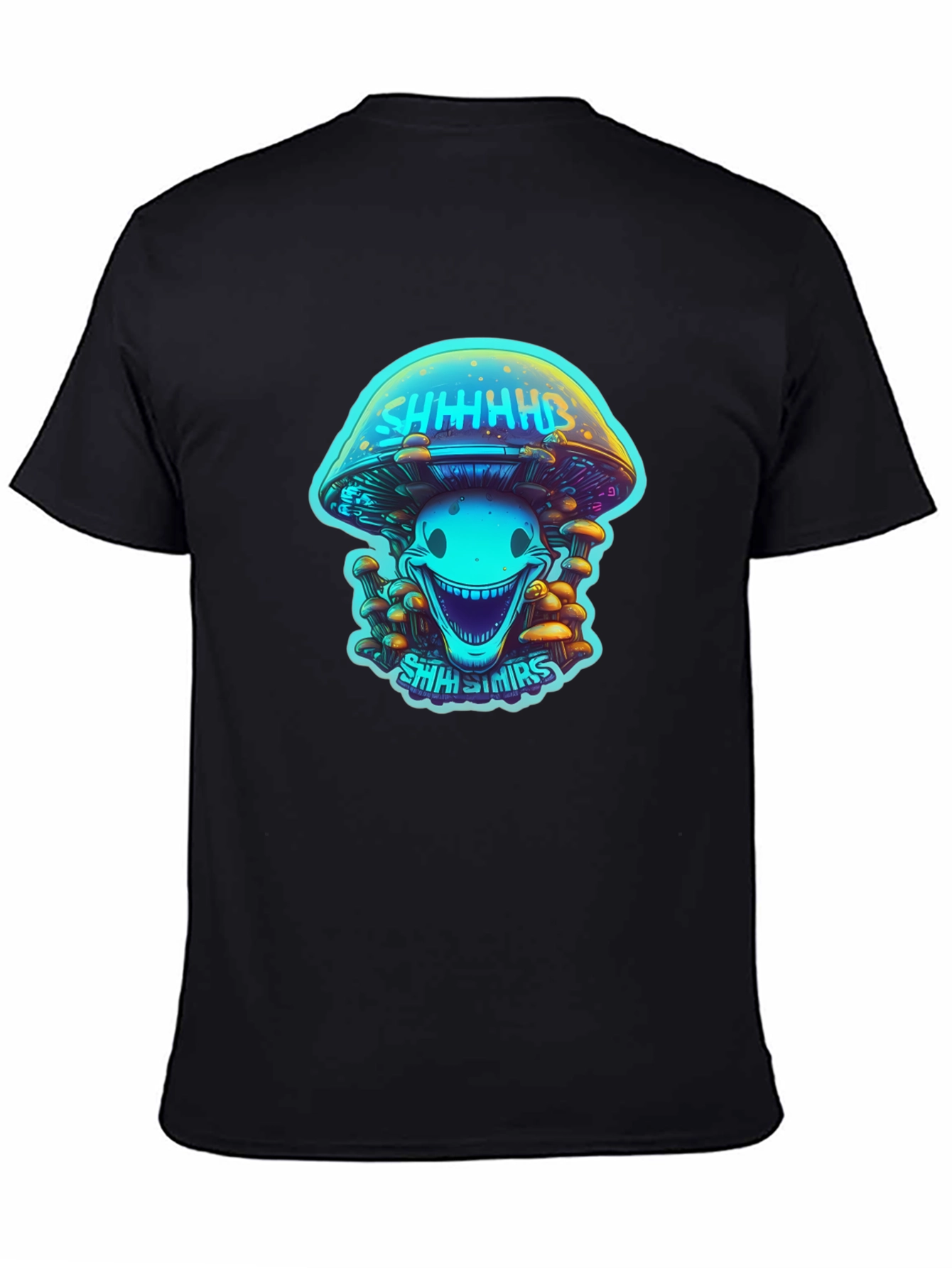 Black Trippy Mushroom Graphic Tee - Black Cotton Blend view 4