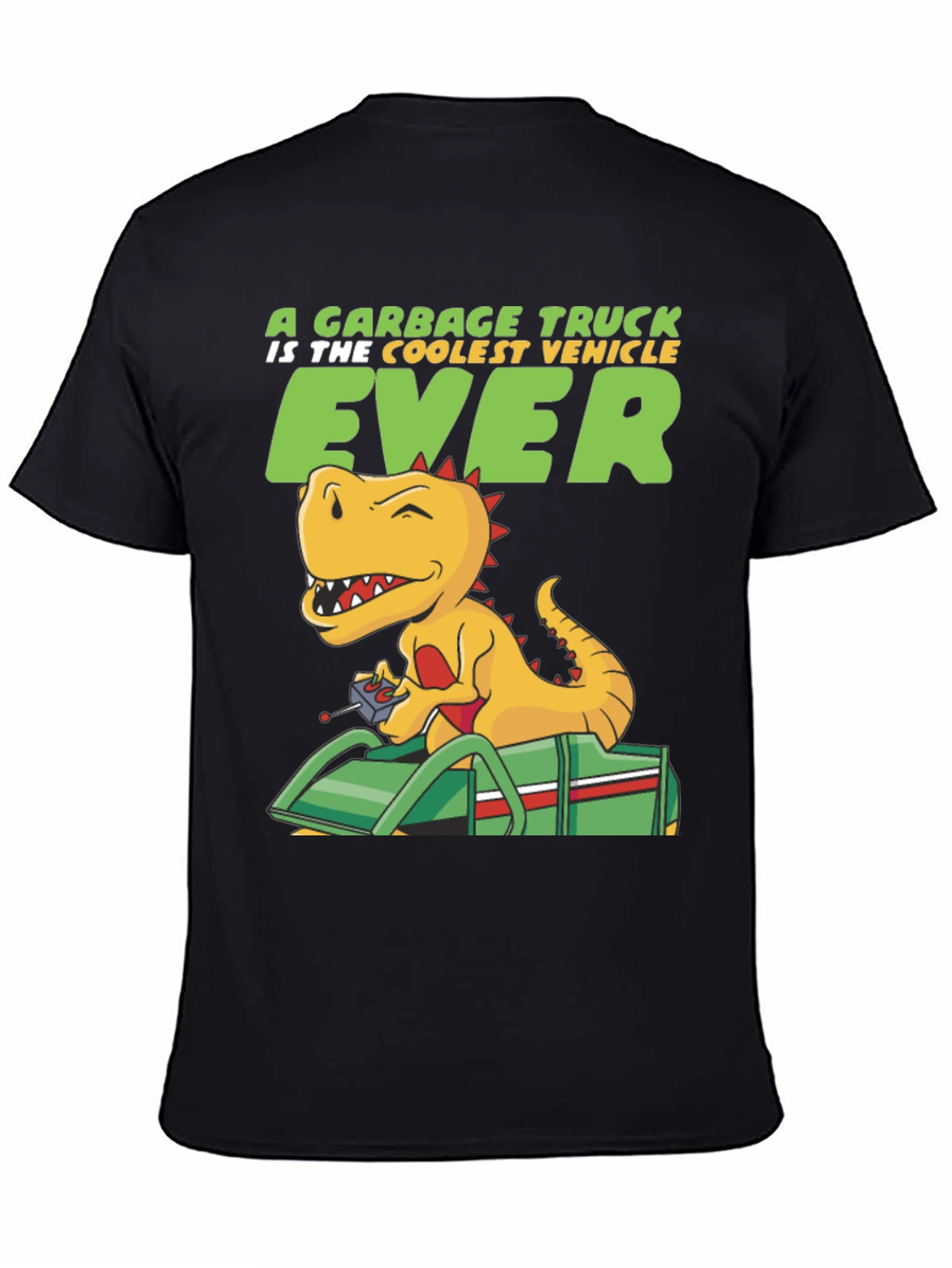 Black Cool Dinosaur Garbage Truck T-Shirt view 4