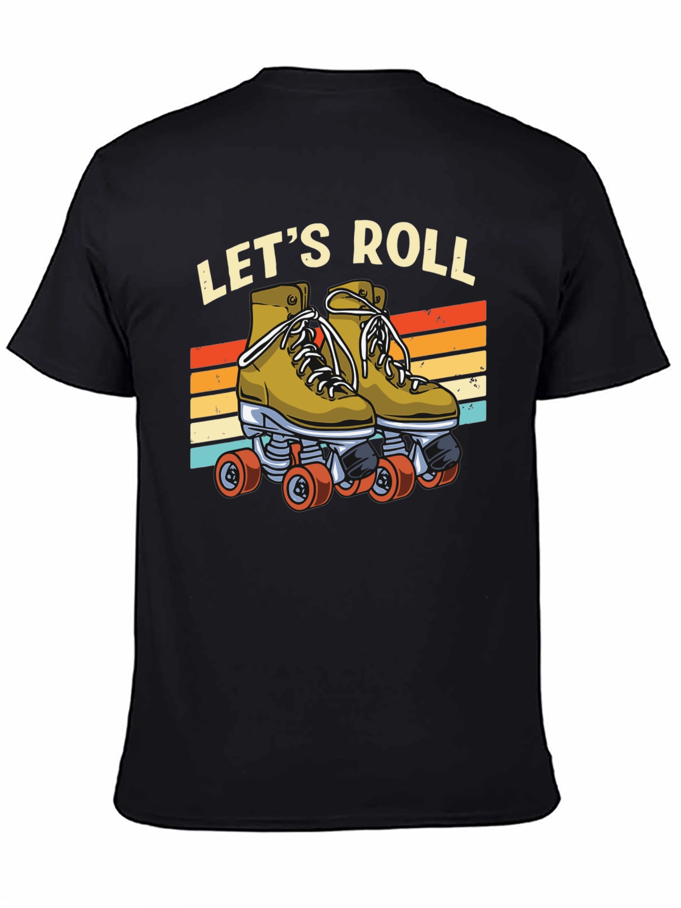 Black Let's Roll Retro Roller Skate T-Shirt view 4