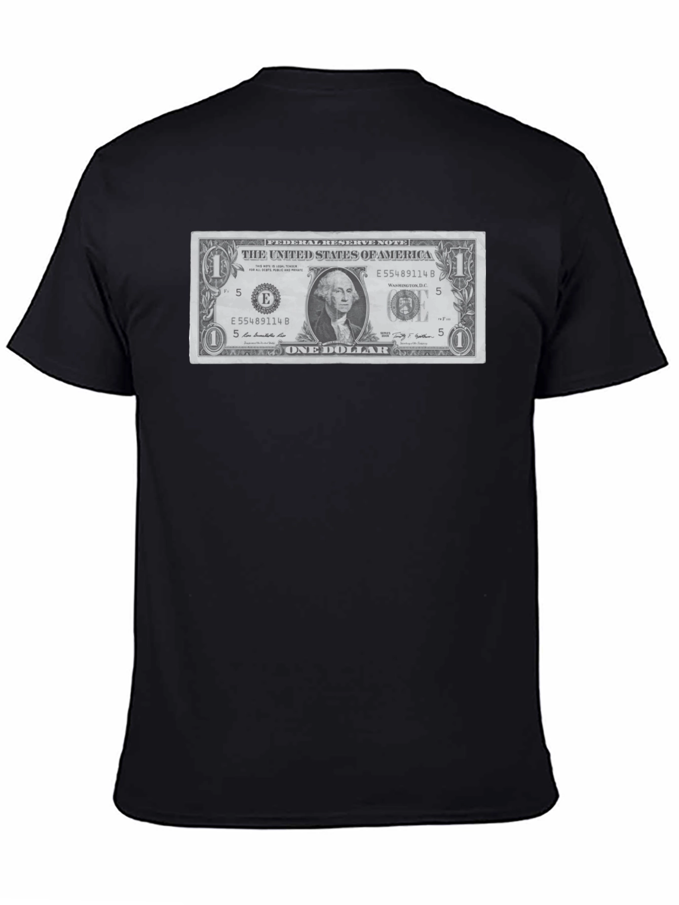 Black One Dollar Bill Graphic T-Shirt - Novelty Tee view 4