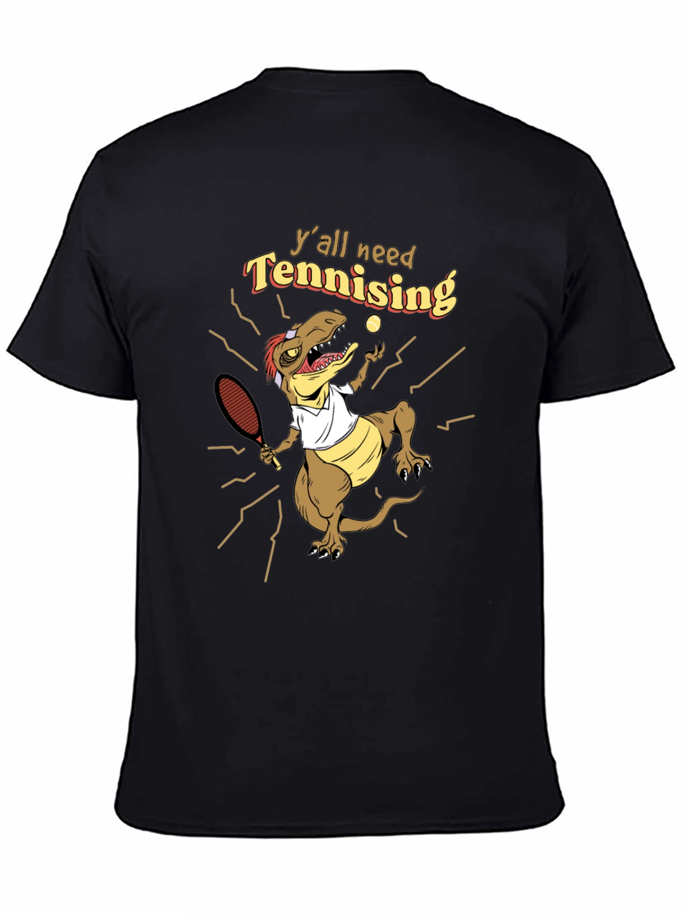 Black Tennis-Saurus Rex Funny T-Shirt view 4
