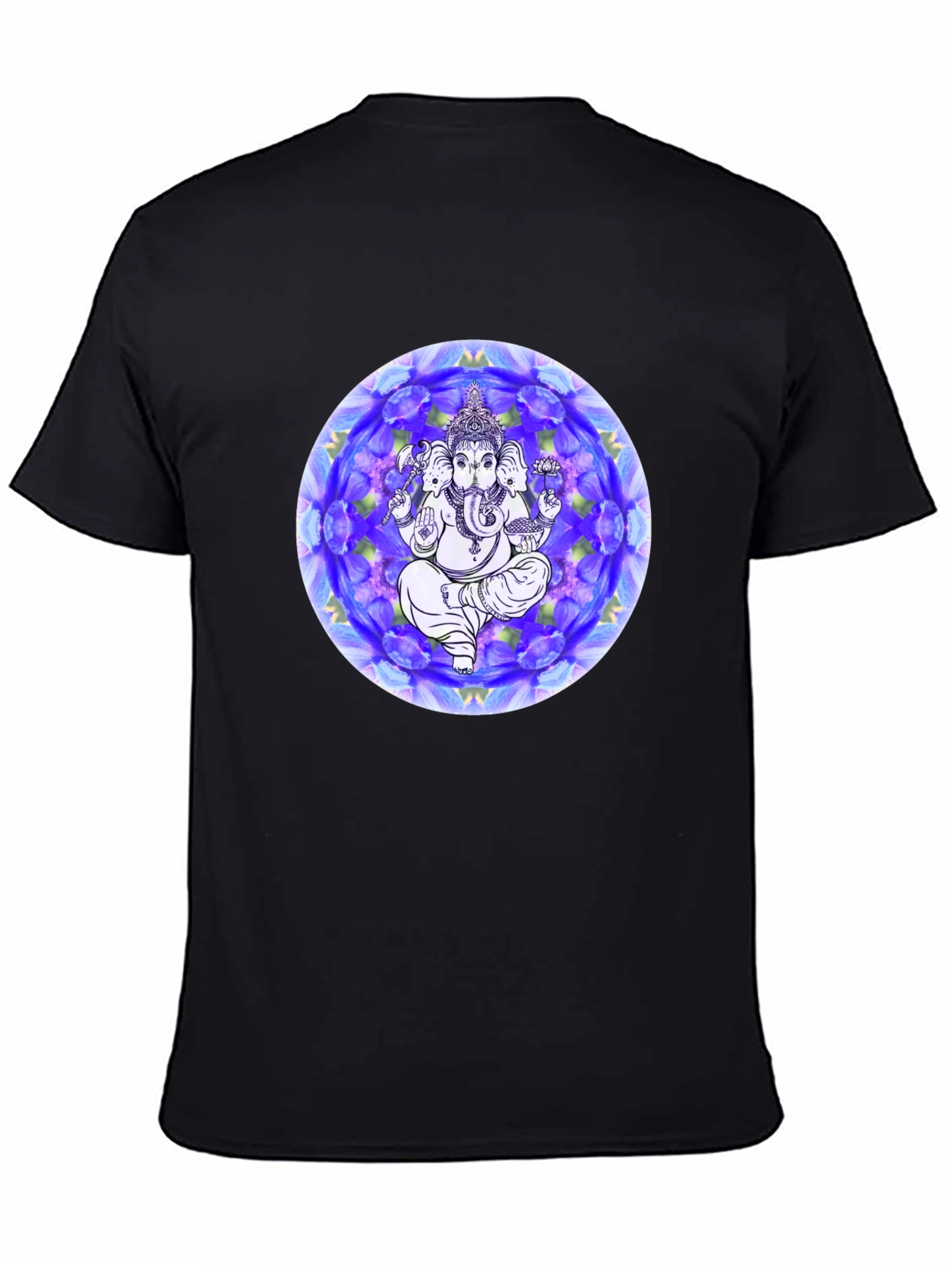 Black Ganesh Mandala Graphic Tee - Black Cotton T-Shirt view 4
