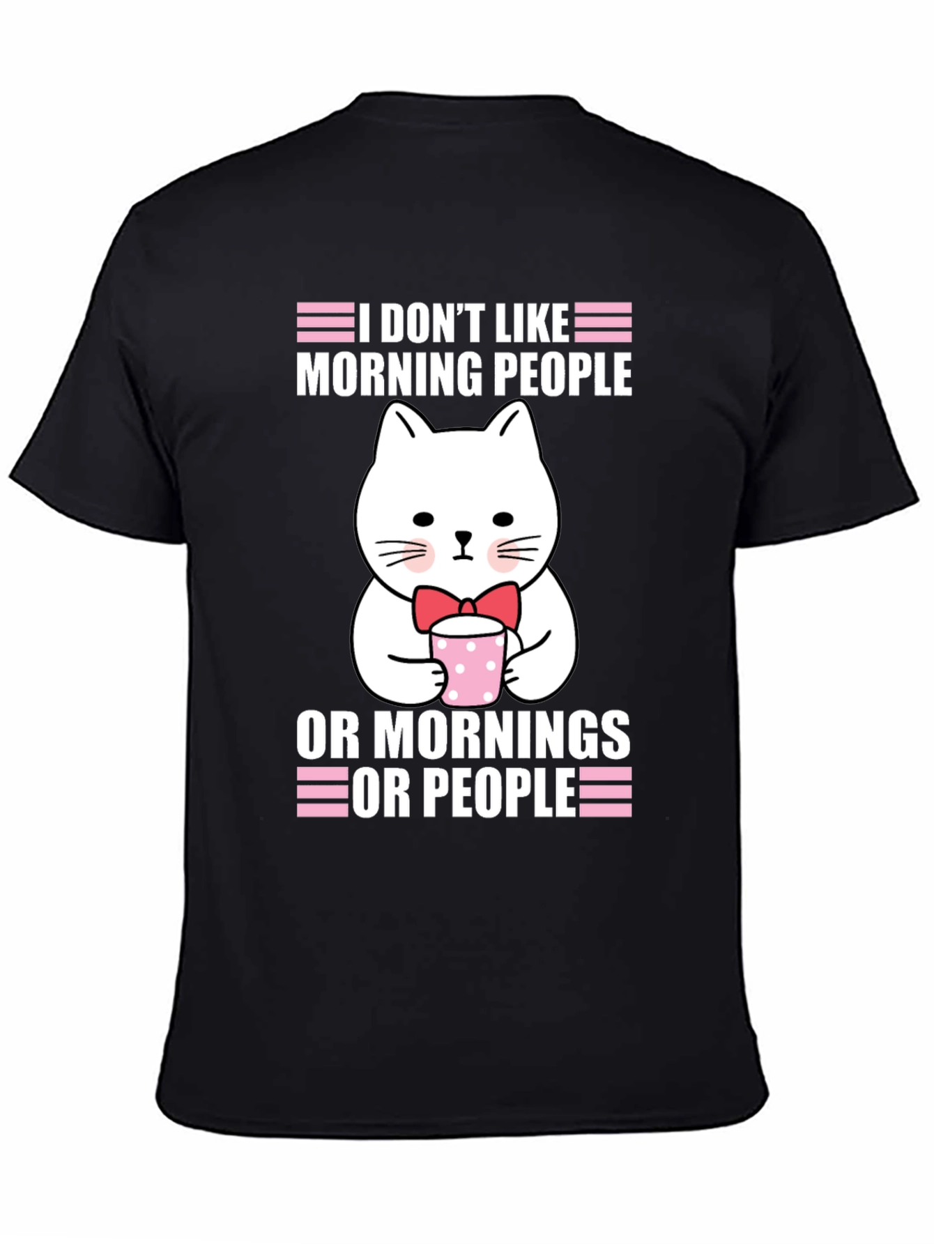 Black Funny Cat T-Shirt - I Don't Like Morning People view 4