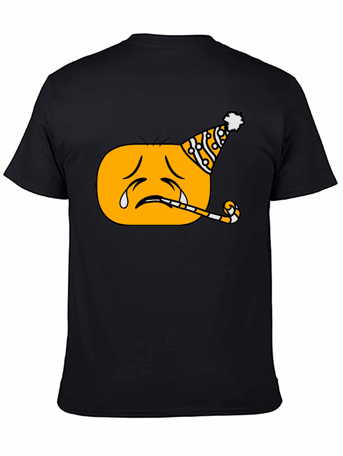 Black Sad Party Emoji Graphic T-Shirt - Black Crew Neck view 4