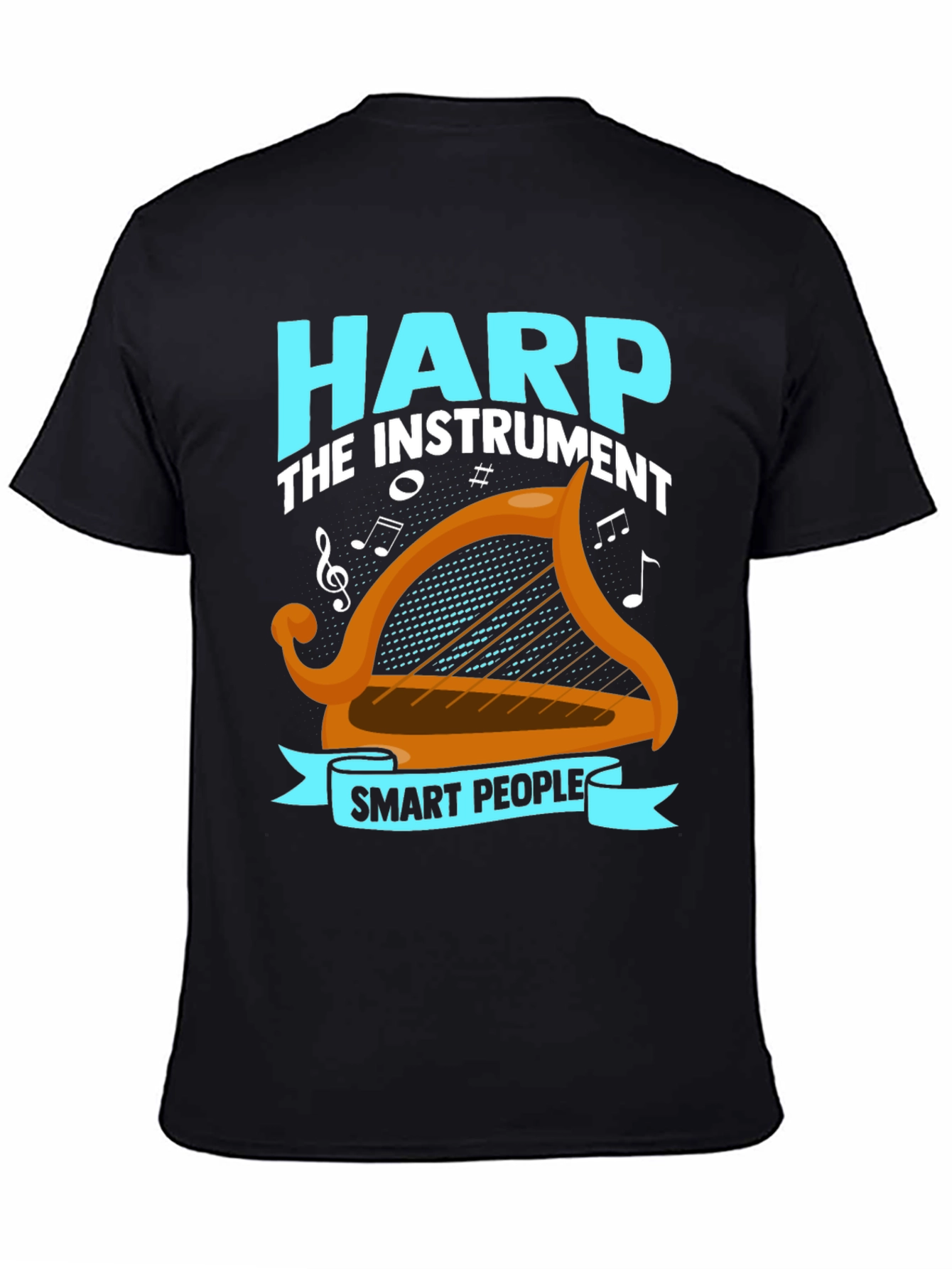 Black Harp Instrument Smart People T-Shirt view 4
